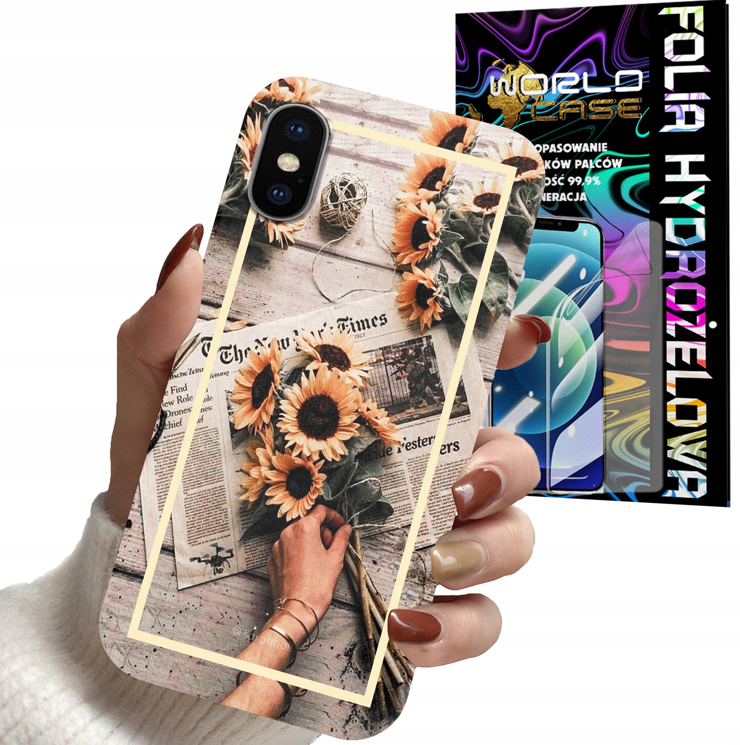 ETUI CASE DO IPHONE X XS - SŁONECZNIK KWIATY DLA KOBIET PLECKI + FOLIA