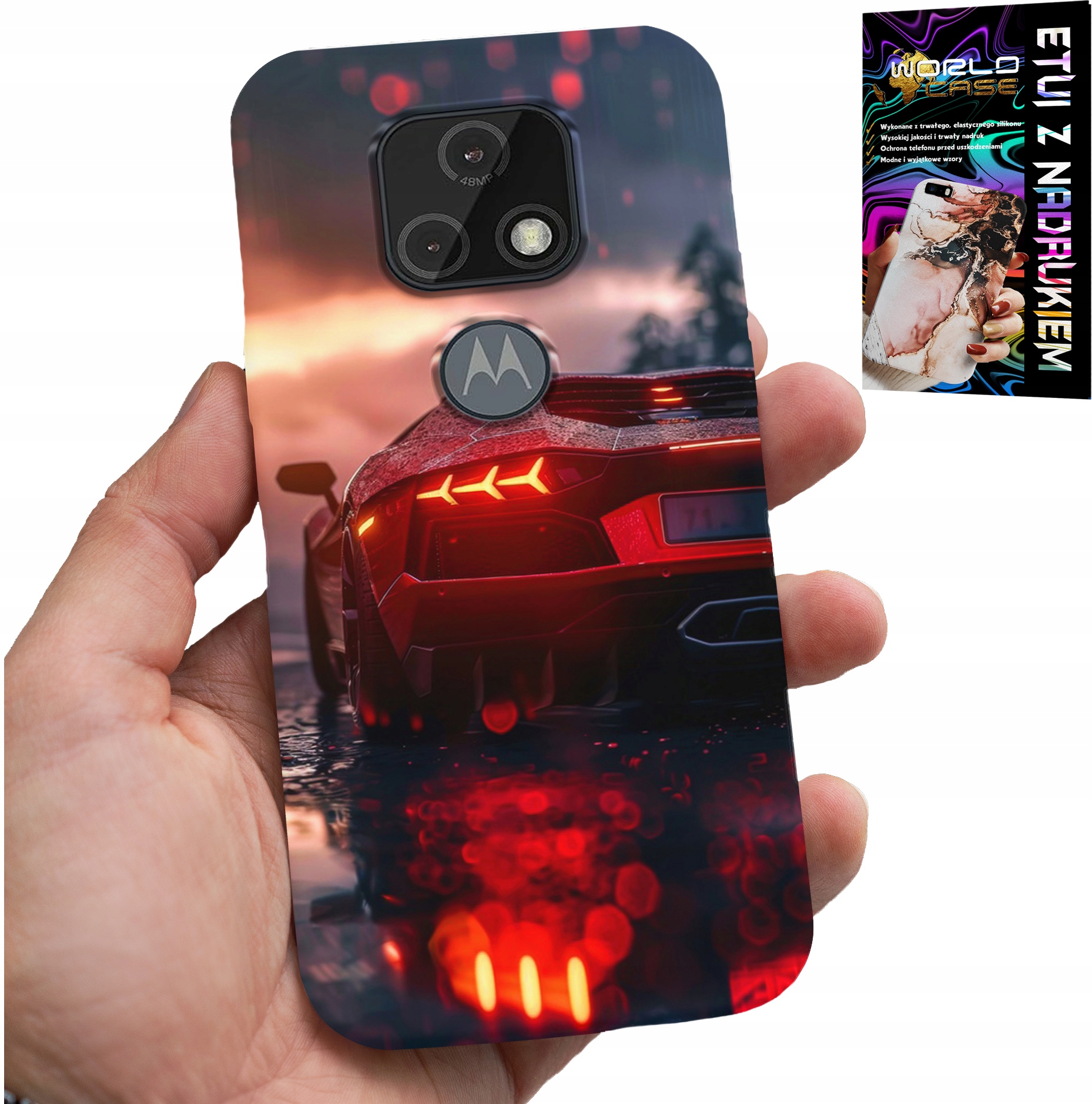 ETUI DO MOTOROLA MOTO E7 PLUS - LUKSUSOWE SAMOCHODY, MEGA WZORY, OBUDOWA