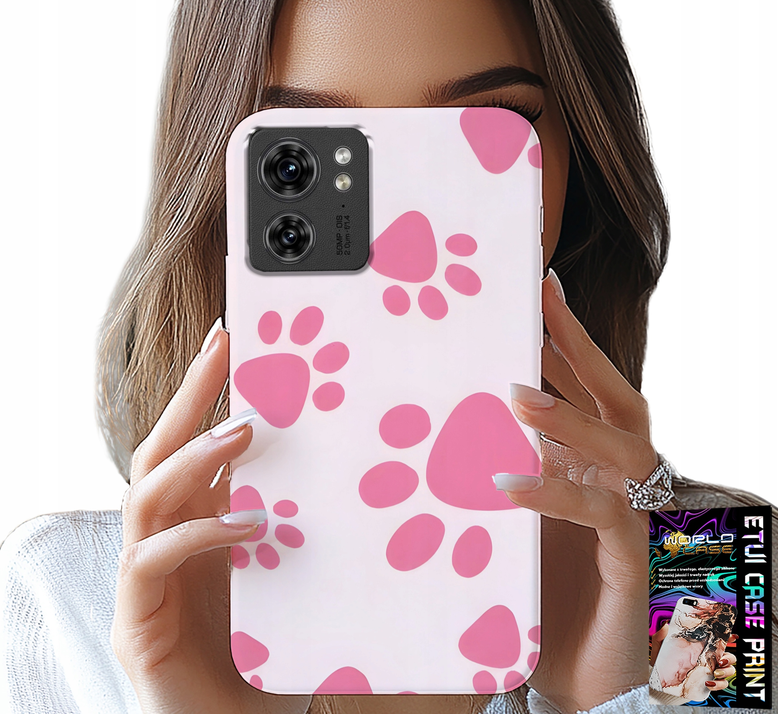 ETUI DO MOTOROLA EDGE 40 - RÓŻOWE PSIE ŁAPKI, PLECKI, OBUDOWA CASE