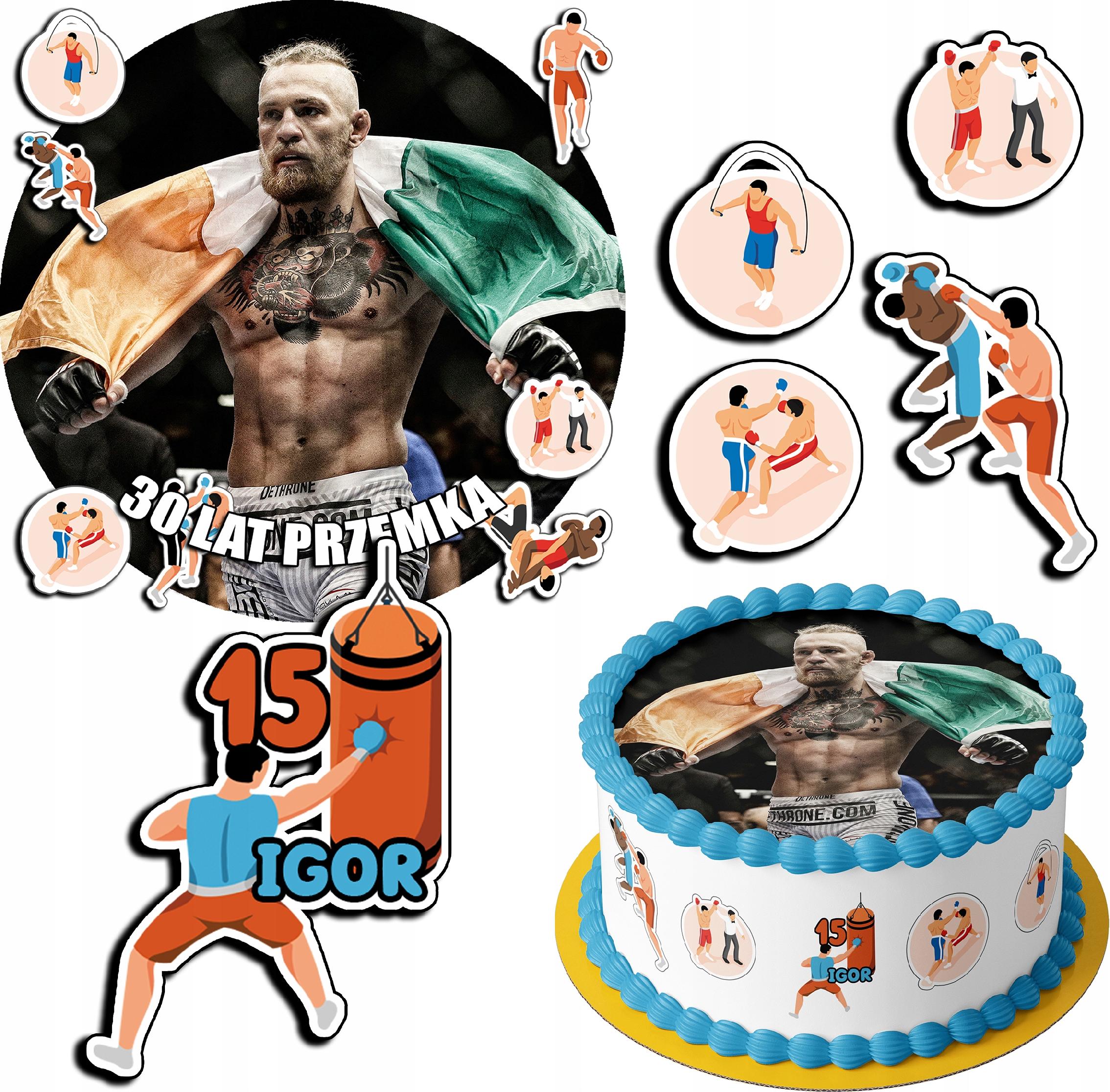 ZESTAW OPŁATEK NA TORT 20CM + 17 POSTACI - MMA HOBBY + IMIĘ 15CM 18CM