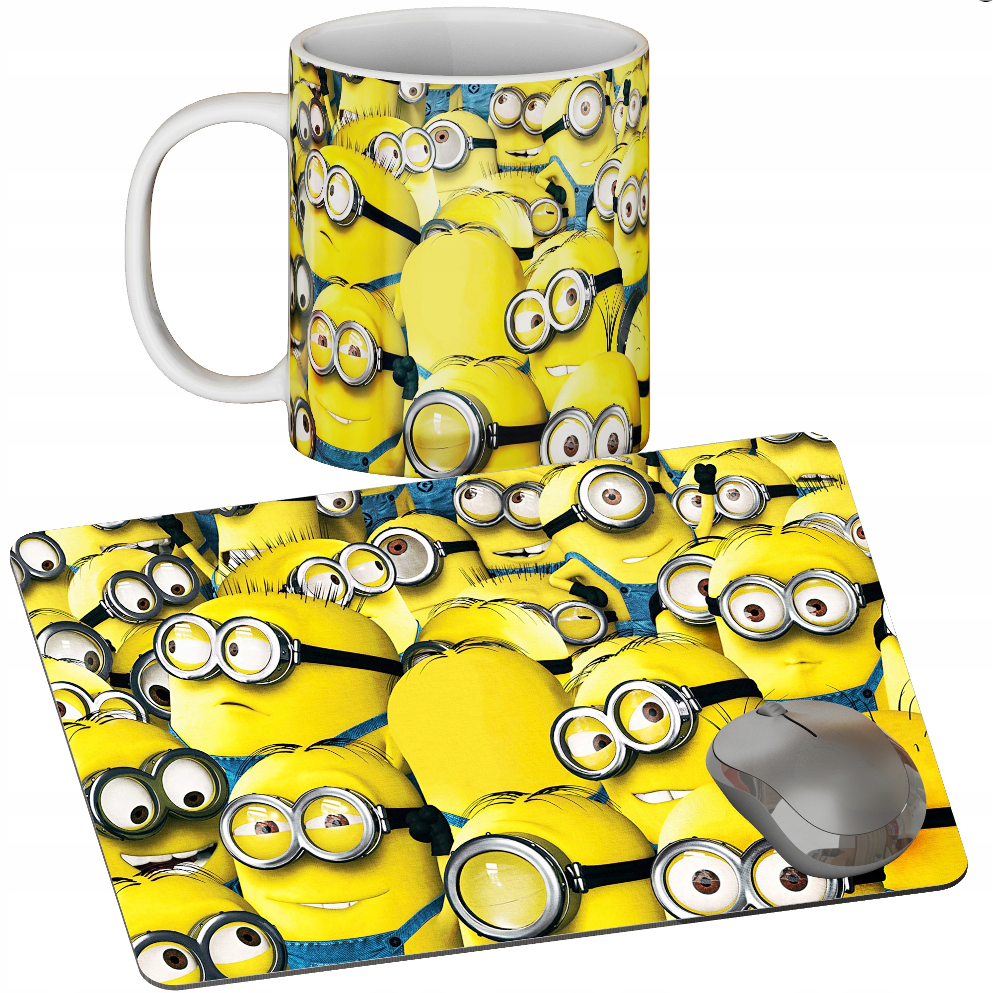 ZESTAW KUBEK + PODKŁADKA - MINIONKI - PREZENT WIELE WZORÓW + IMIĘ