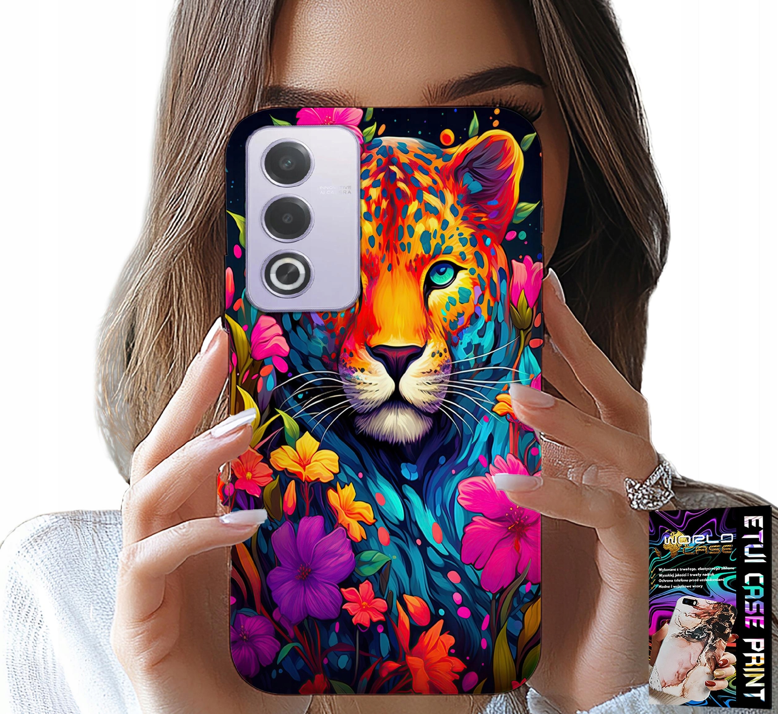 ETUI DO OPPO A80 5G - KWIECISTE WZORY TYGRYS TYGRYSEK + FOLIA