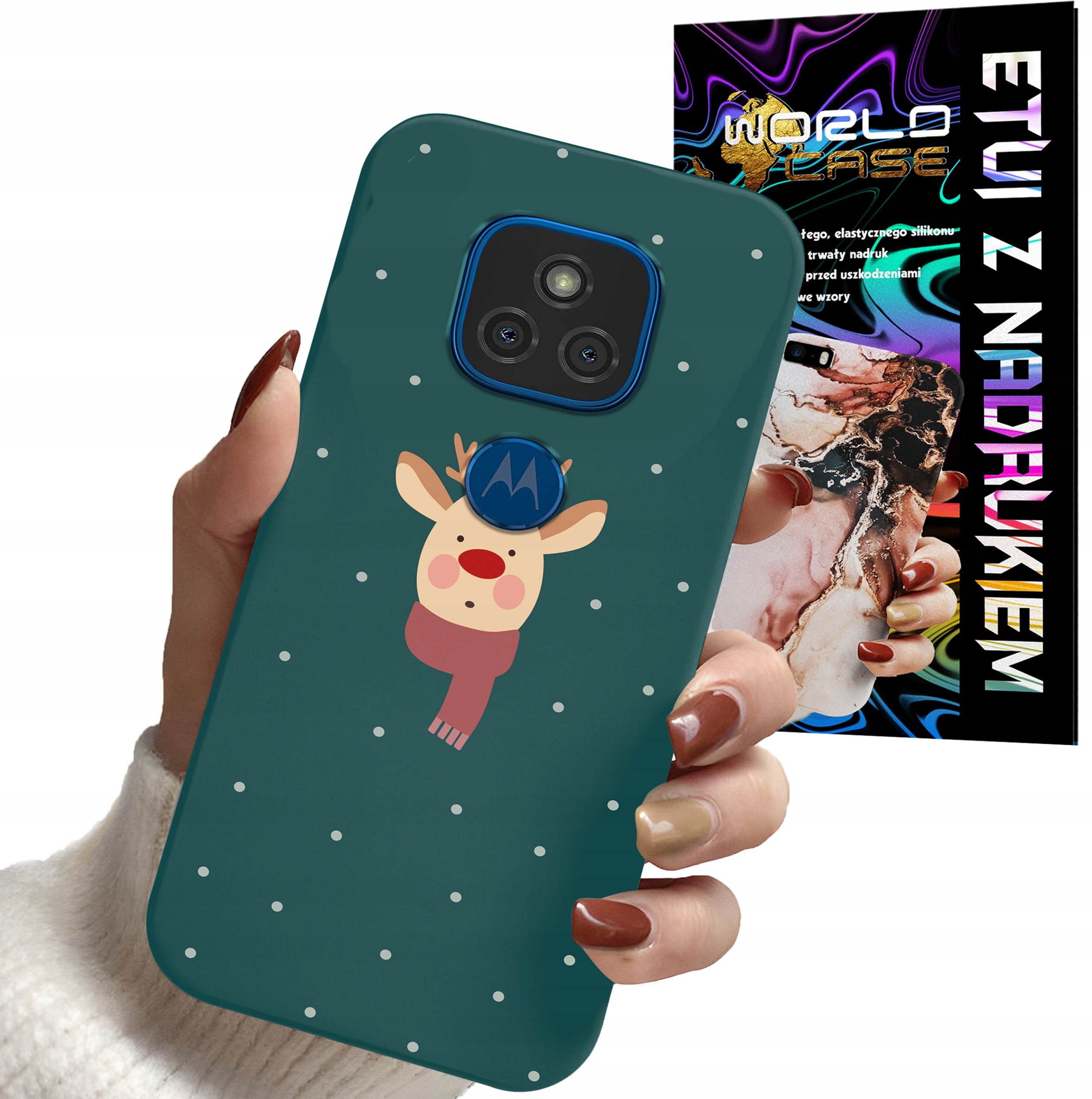 ETUI CASE DO MOTOROLA G9 Play G9 E7 PLUS - ŚWIĄTECZNE WZORY RENIFER MIKOŁAJ