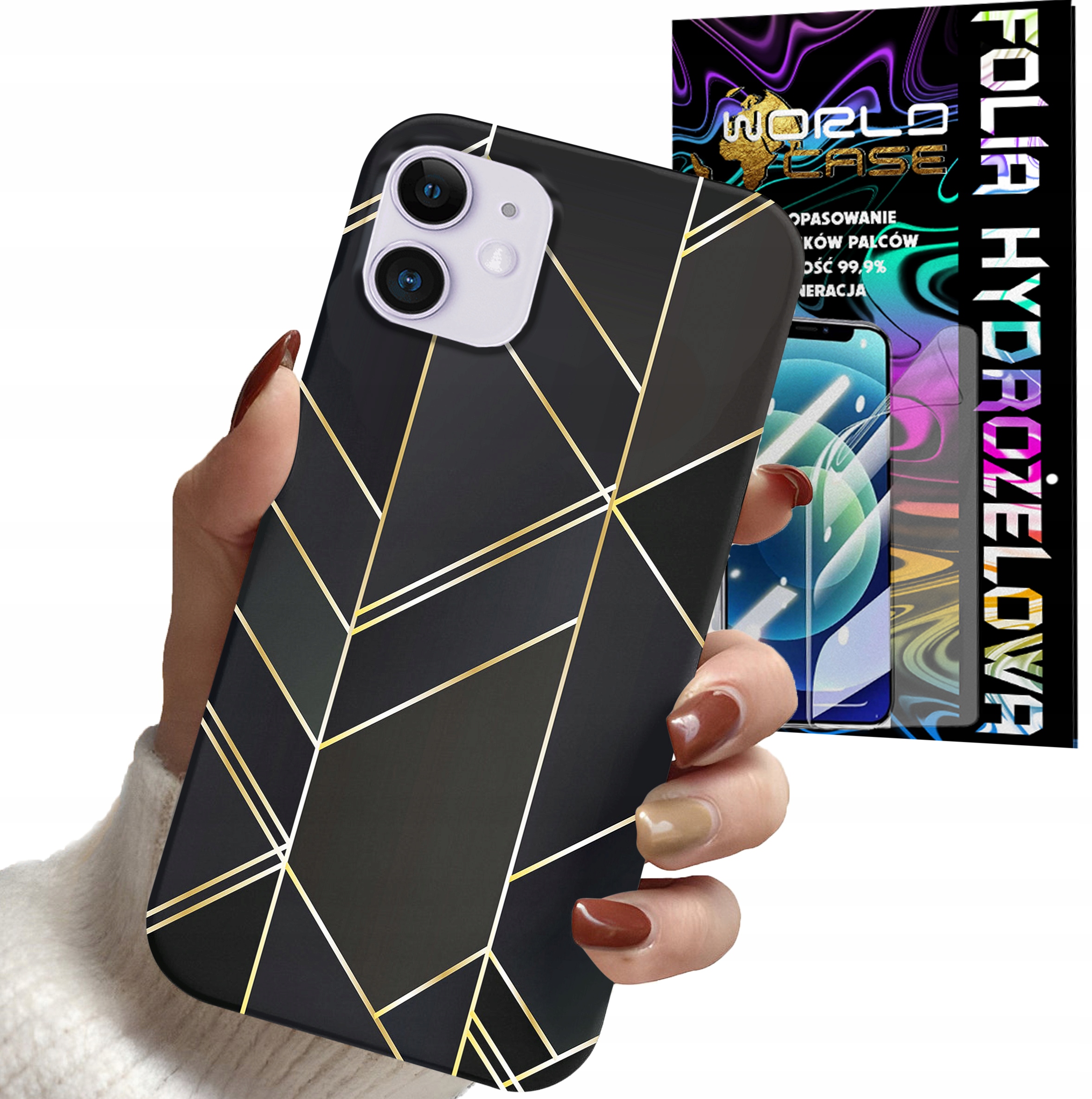 ETUI CASE DO IPHONE 11 - MARMUREK GEOMETRYCZNE WZORY DLA KOBIET + FOLIA