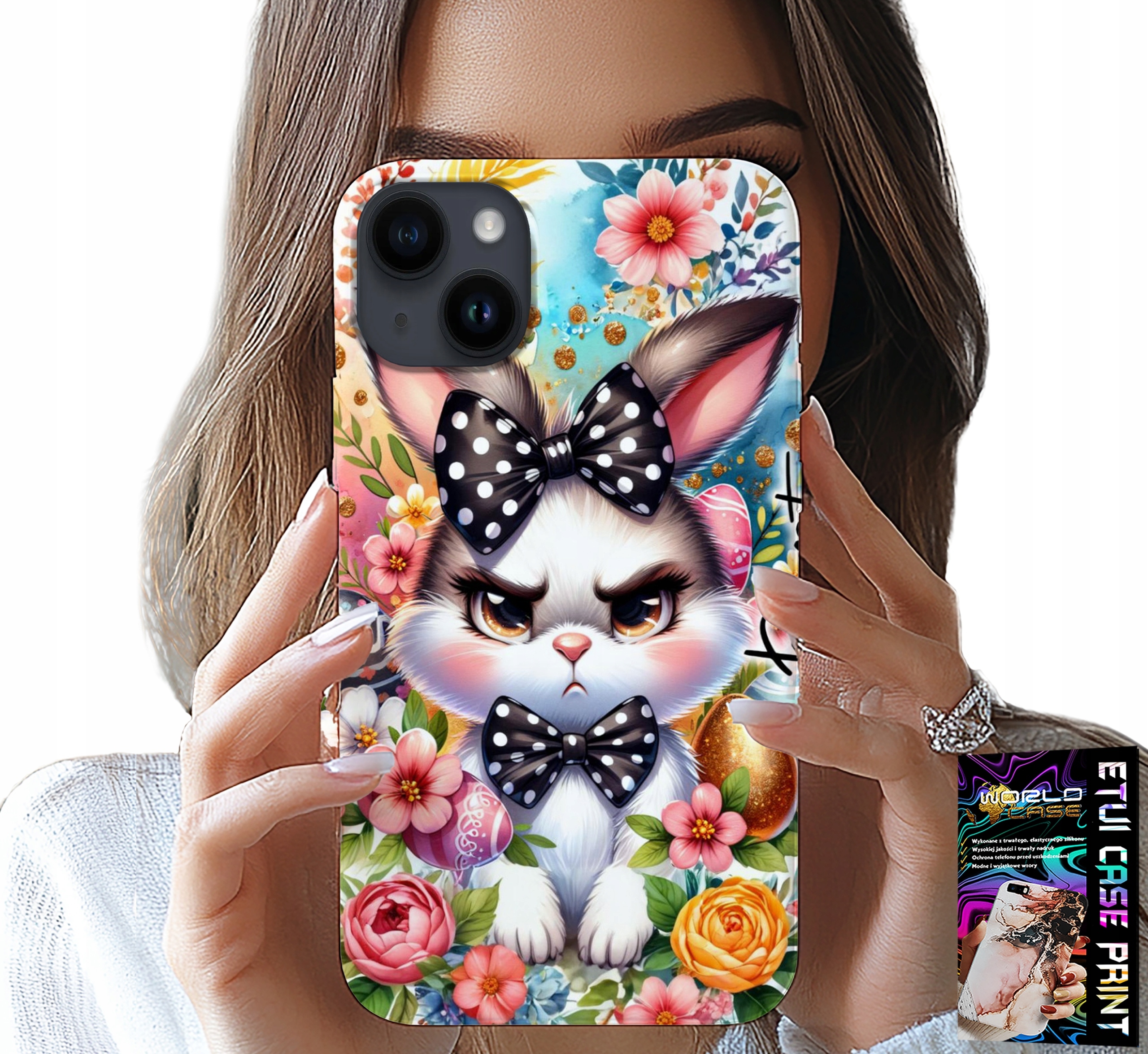 ETUI DO IPHONE 15 - KRÓLIK WIELKANOCNY, ZAJĄC, JAJKA + SZKŁO