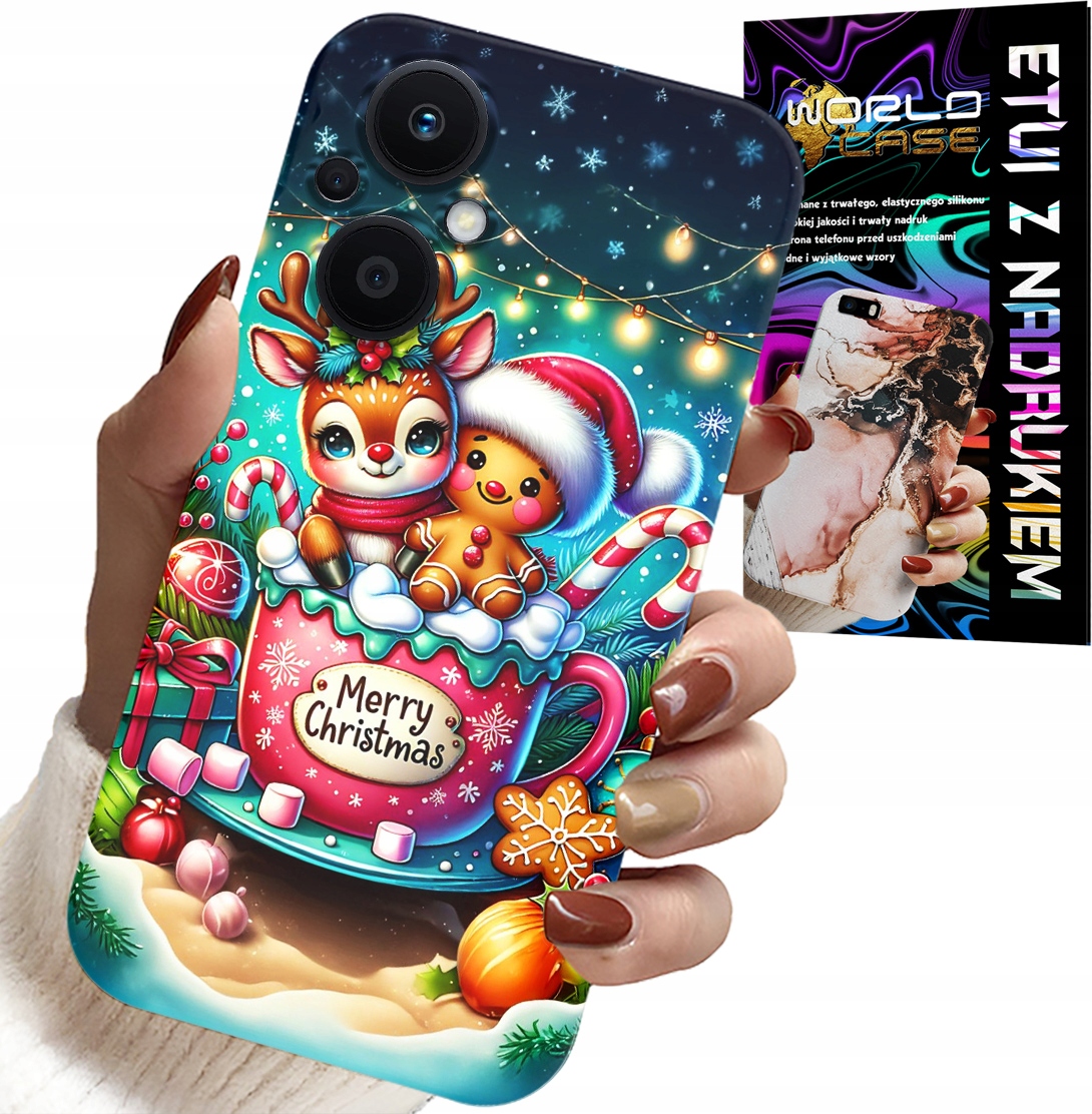 ETUI DO OPPO RENO8 LITE 5G - RENIFER Z PIERNIKIEM MERRY CHRISTMAS