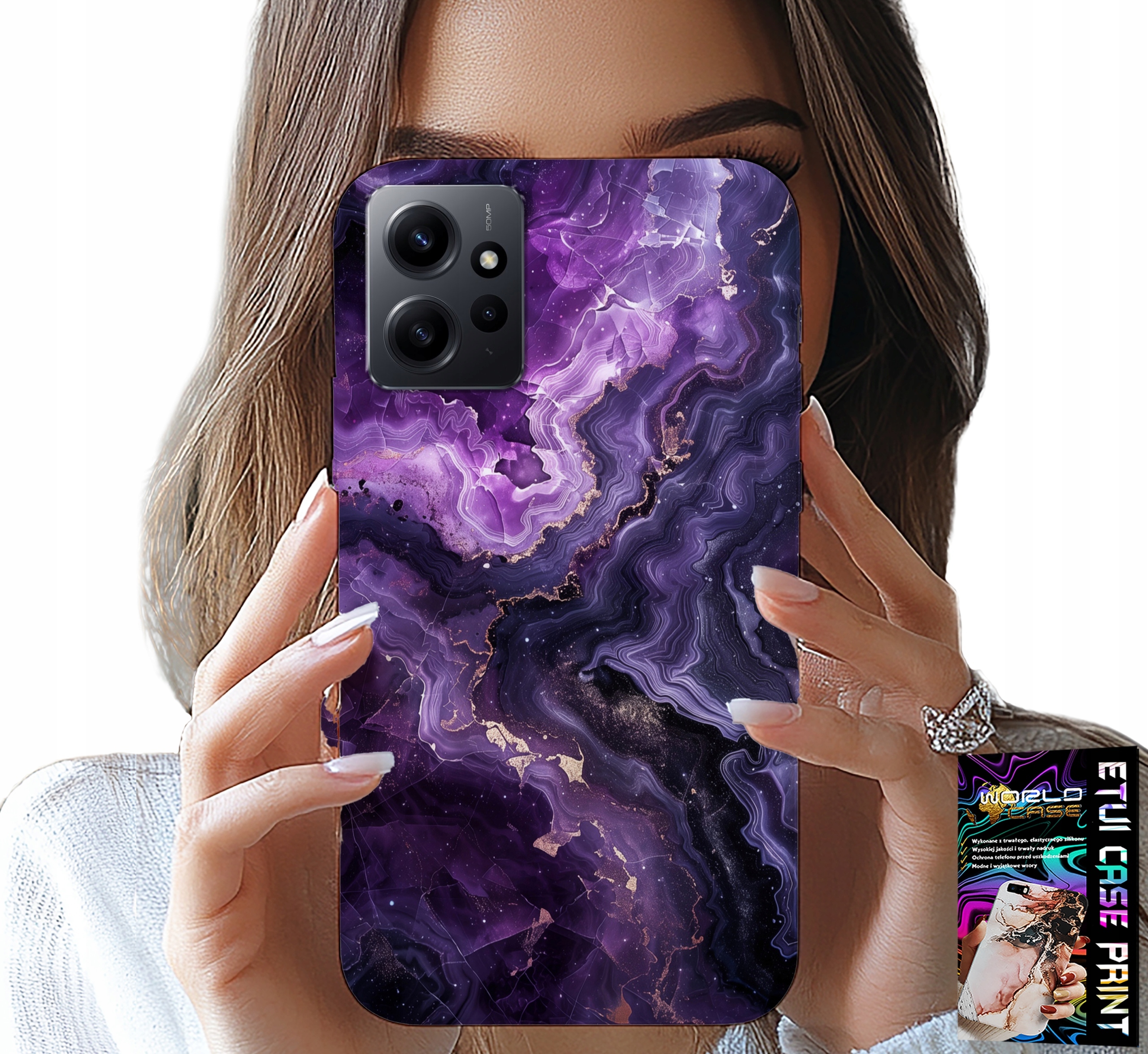 ETUI DO XIAOMI NOTE 12 4G - FIOLETOWY MARMUREK MODNE KOBIECE + SZKŁO