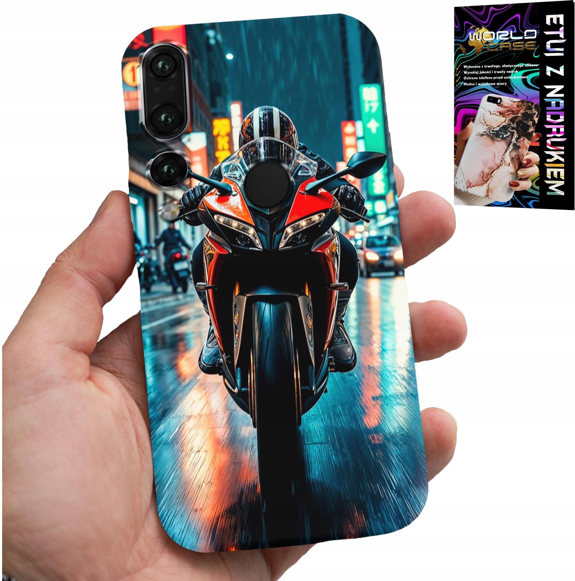ETUI DO HUAWEI P20 PRO - MOTOR, MOTOCYKLE JEDNOŚLAD WZORY + SZKŁO