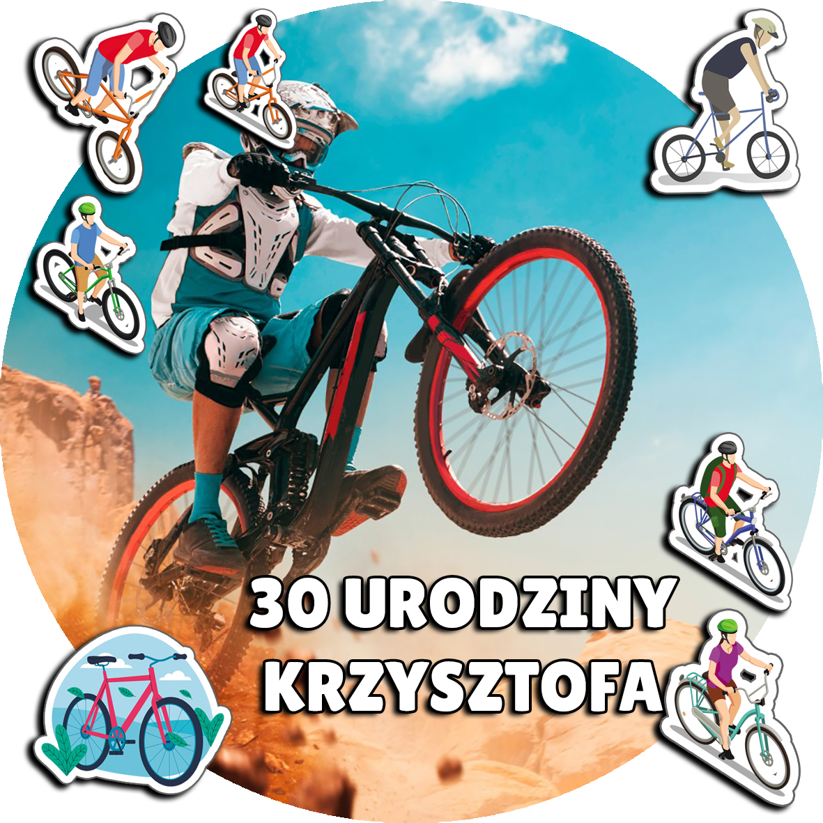 OPŁATEK NA TORT 30CM - ROWERY ROWER HOBBY + IMIĘ + GRATIS! 24CM 26CM