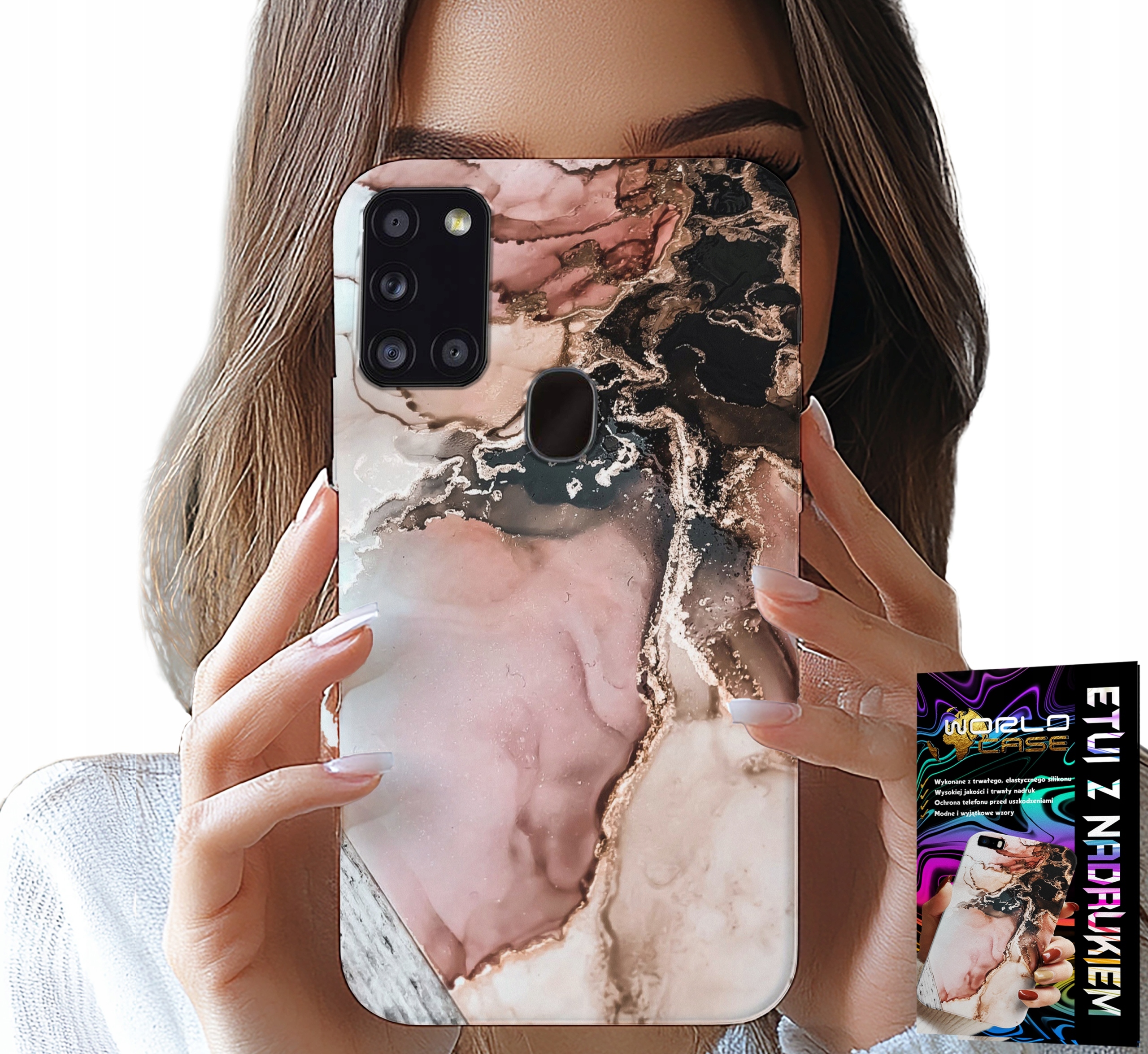 ETUI DO SAMSUNG GALAXY A21s - ELEGANCKI MARMUREK MODNE WZORY + SZKŁO