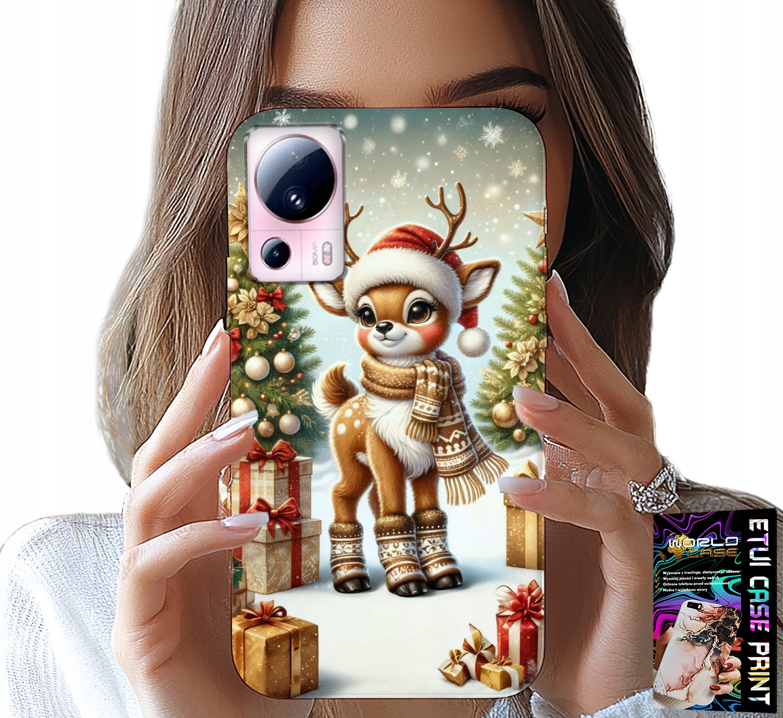 ETUI DO XIAOMI 13 LITE - RENIFER, WZORY BOŻONARODZENIOWE + SZKŁO