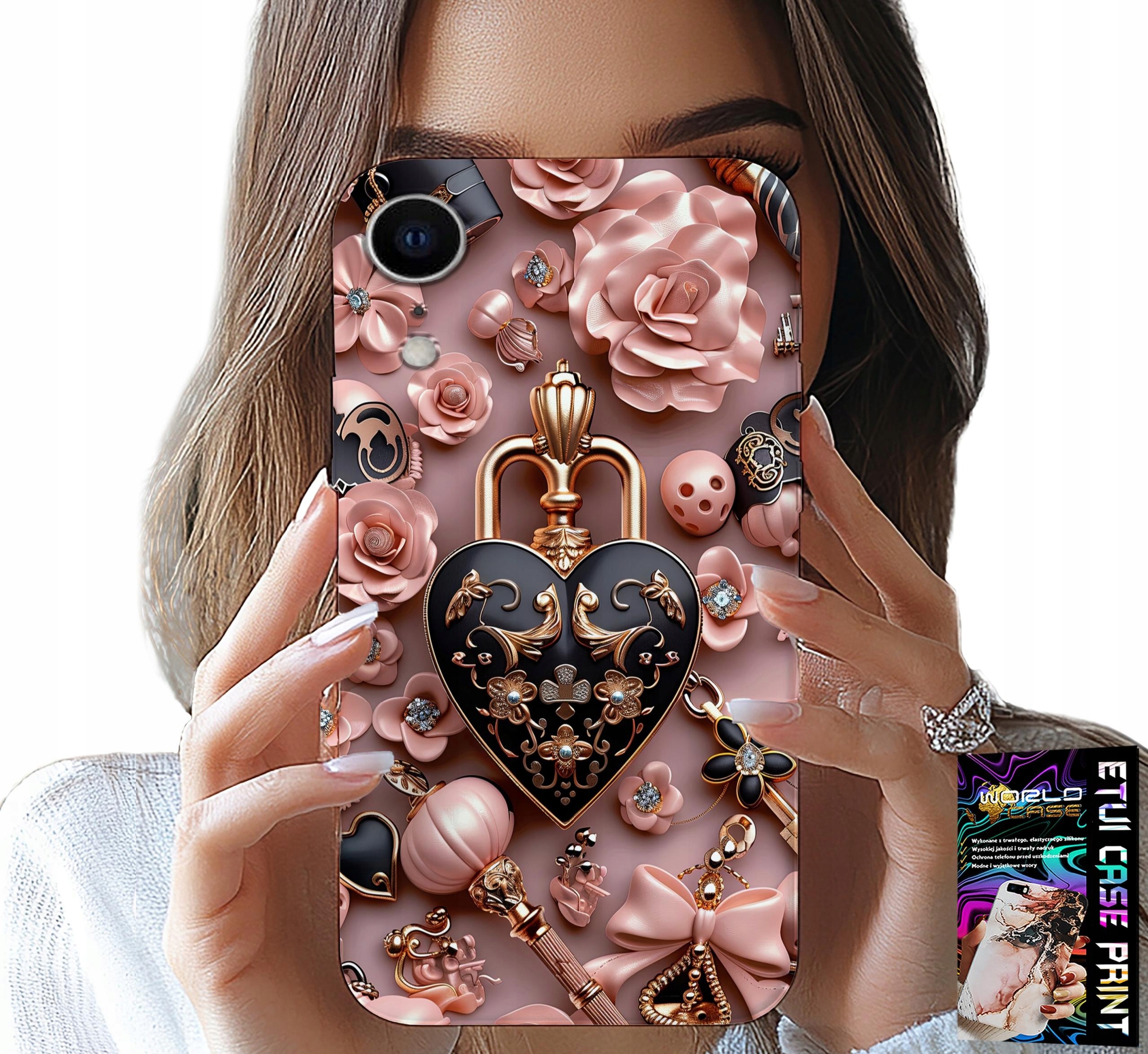ETUI DO IPHONE XR - KOBIECE WZORY KŁÓDKA SERCE CASE + SZKŁO