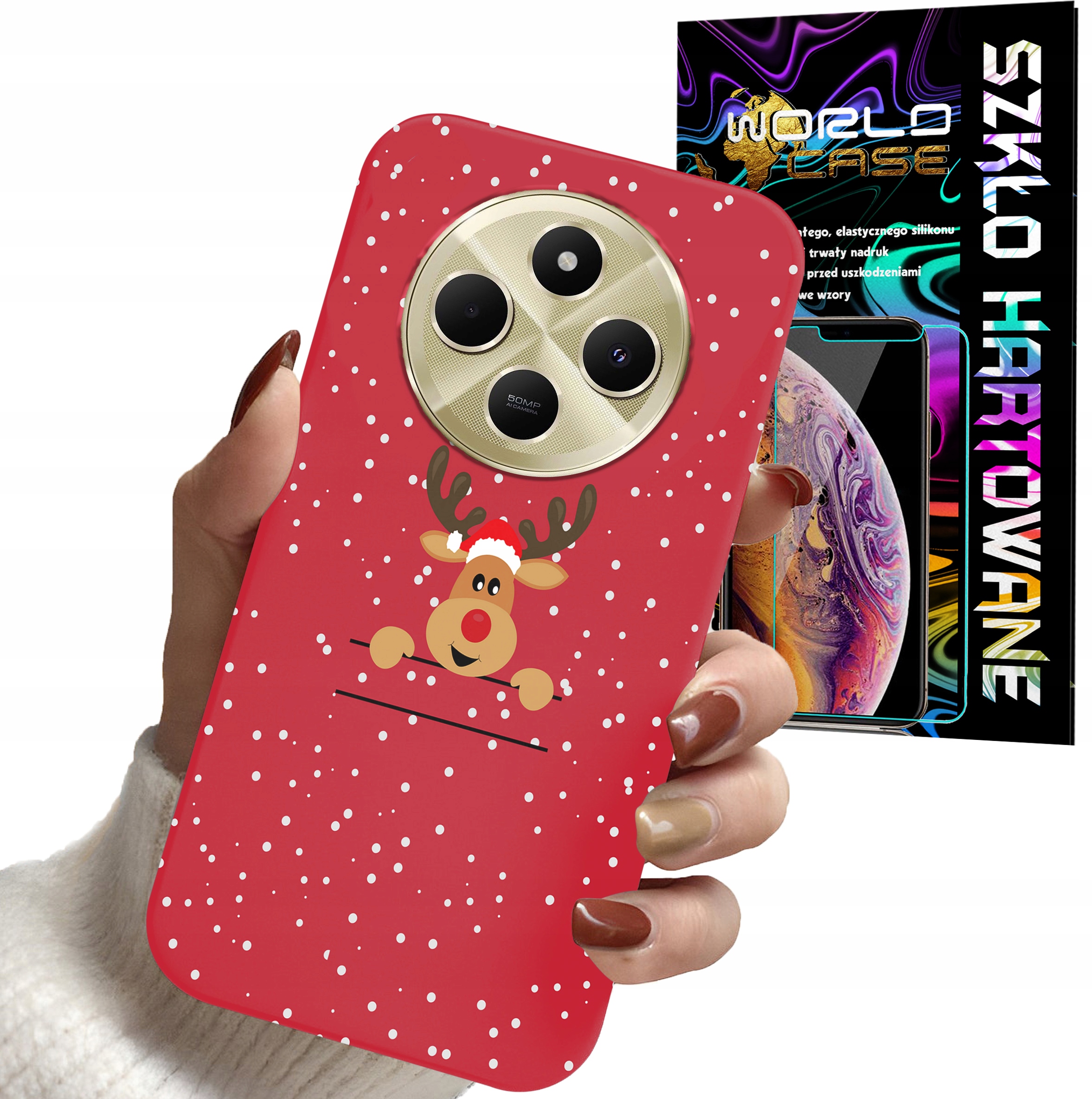 ETUI DO XIAOMI REDMI 14C 4G - ŚWIĄTECZNE WZORY RENIFER PLECKI + SZKŁO