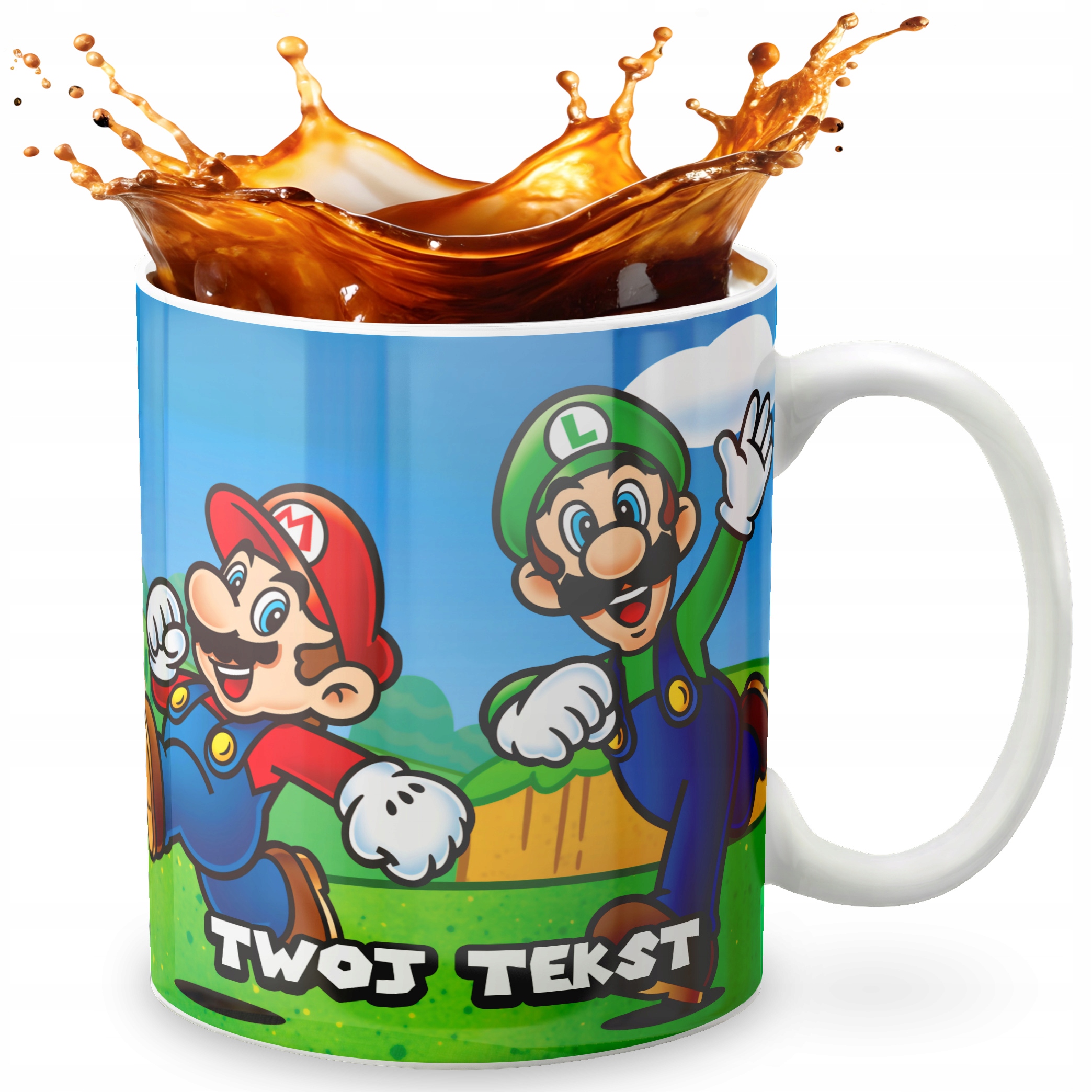 KUBEK 330ml GRAFIKA PREZENT ŚWIĘTA WZÓR - GRA SUPER MARIO + IMIĘ