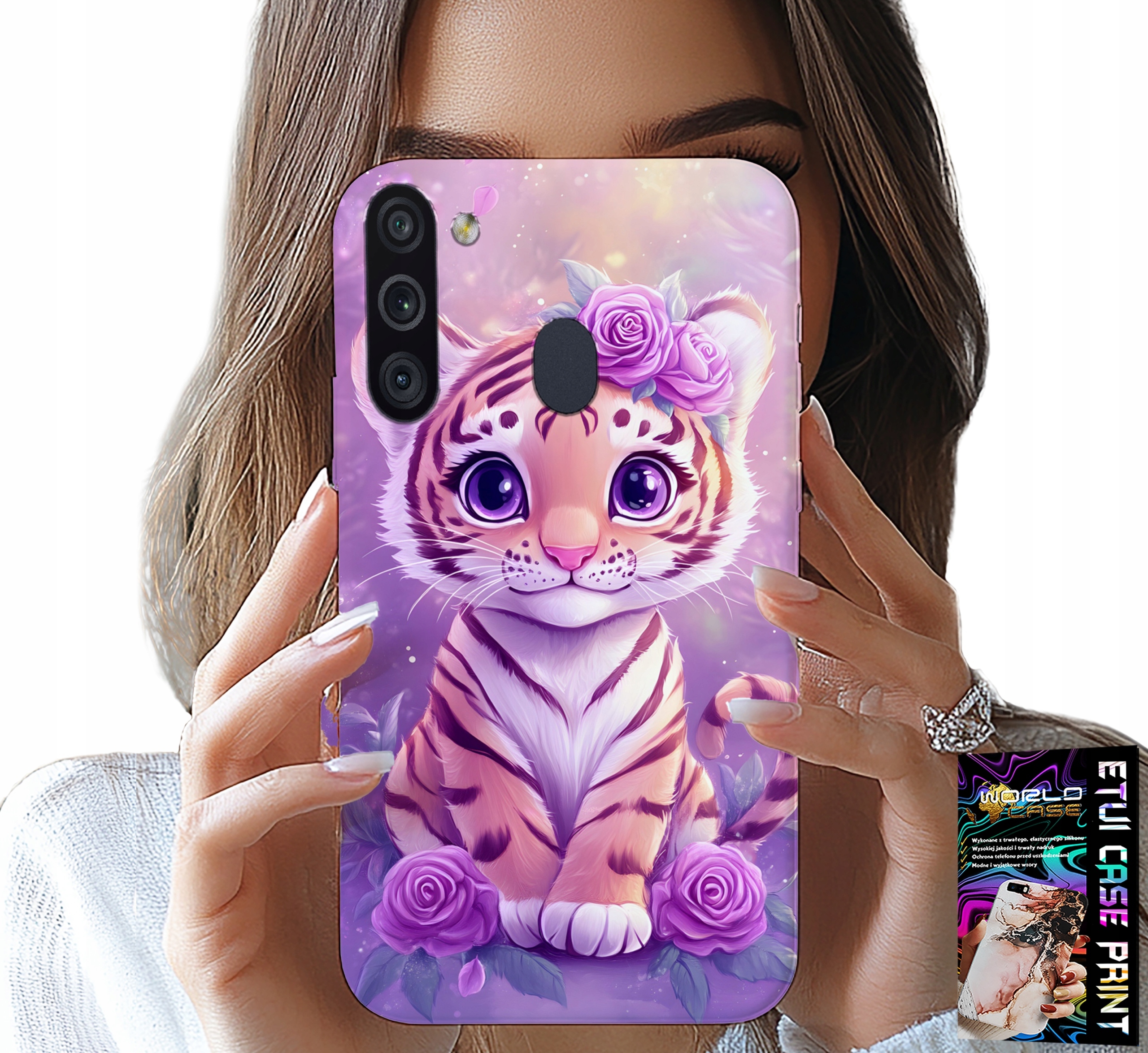 ETUI DO SAMSUNG GALAXY A21 - SŁODKI TYGRYSEK NA RÓŻOWYM TLE + SZKŁO