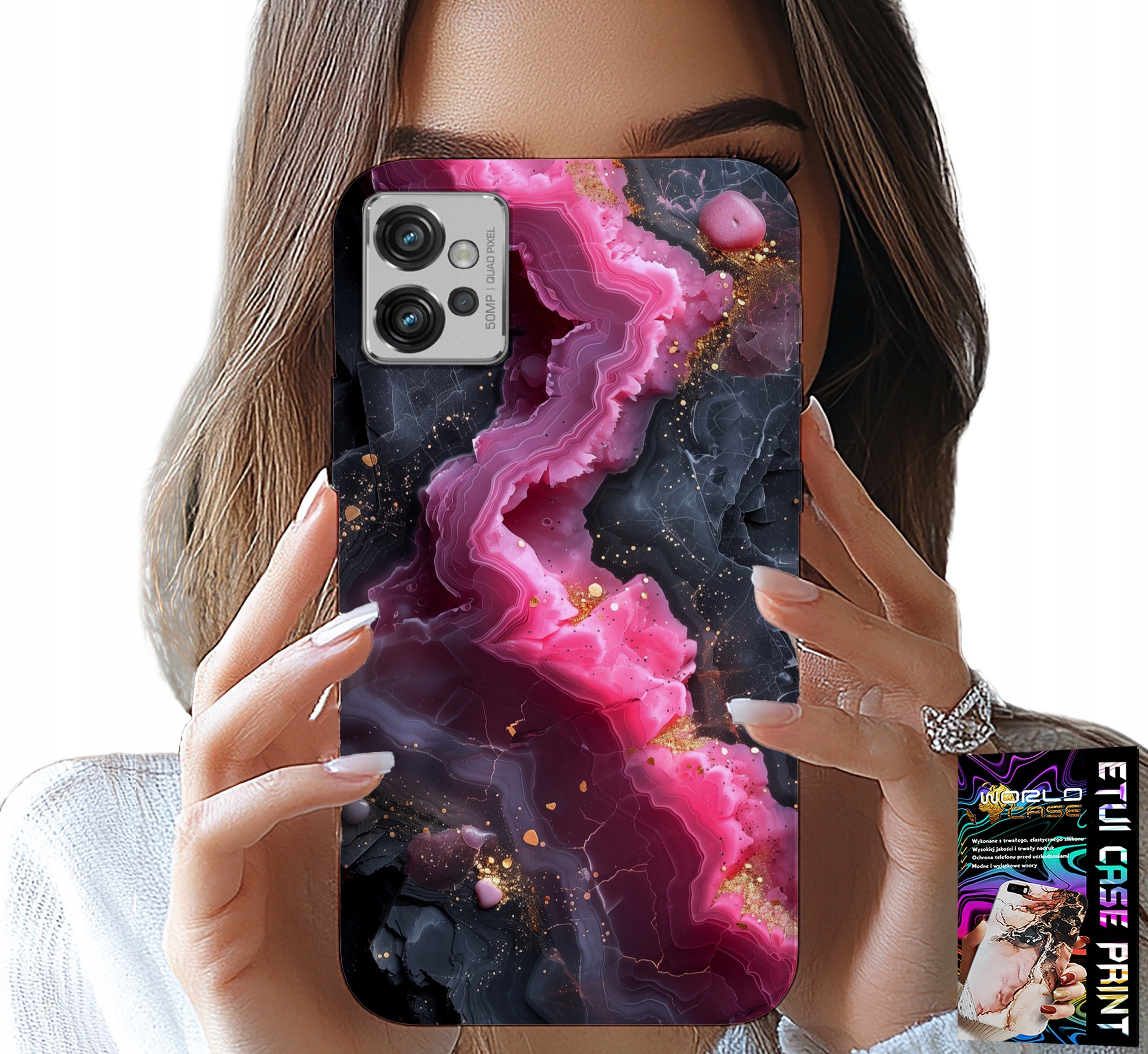 ETUI DO MOTOROLA G32 - RÓŻOWY MARMUREK PLECKI, MODNE WZORY