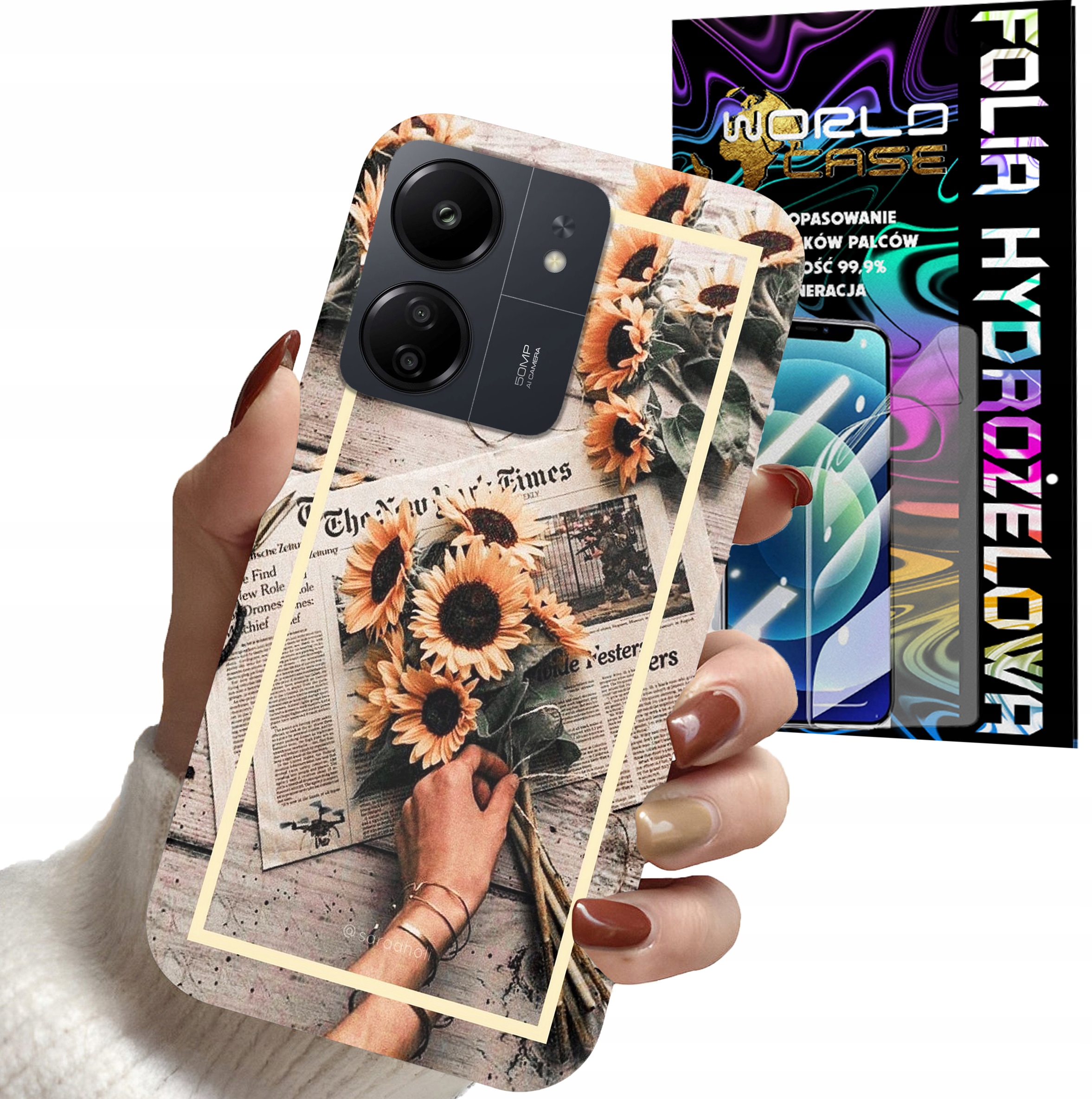 ETUI DO XIAOMI REDMI 13C - SŁONECZNIK KWIATY DLA KOBIET PLECKI + FOLIA