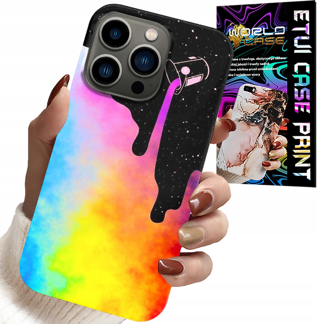 ETUI DO IPHONE 14 PRO - TĘCZOWE KOLOROWE WZORY, FARBA + FOLIA