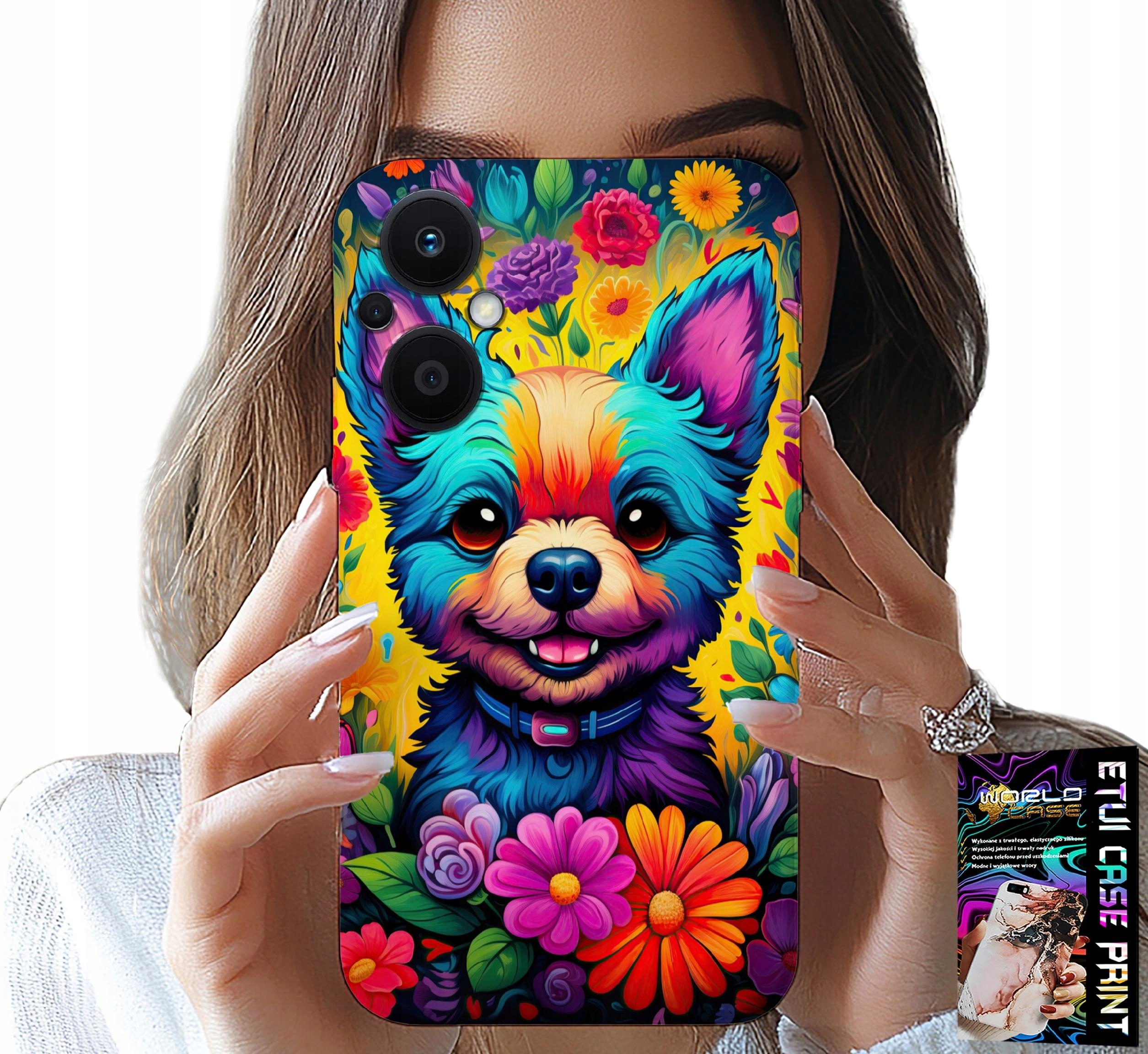 ETUI DO OPPO RENO8 LITE 5G - KWIACISTE WZORY PIESEK PIES JORK PLECKI