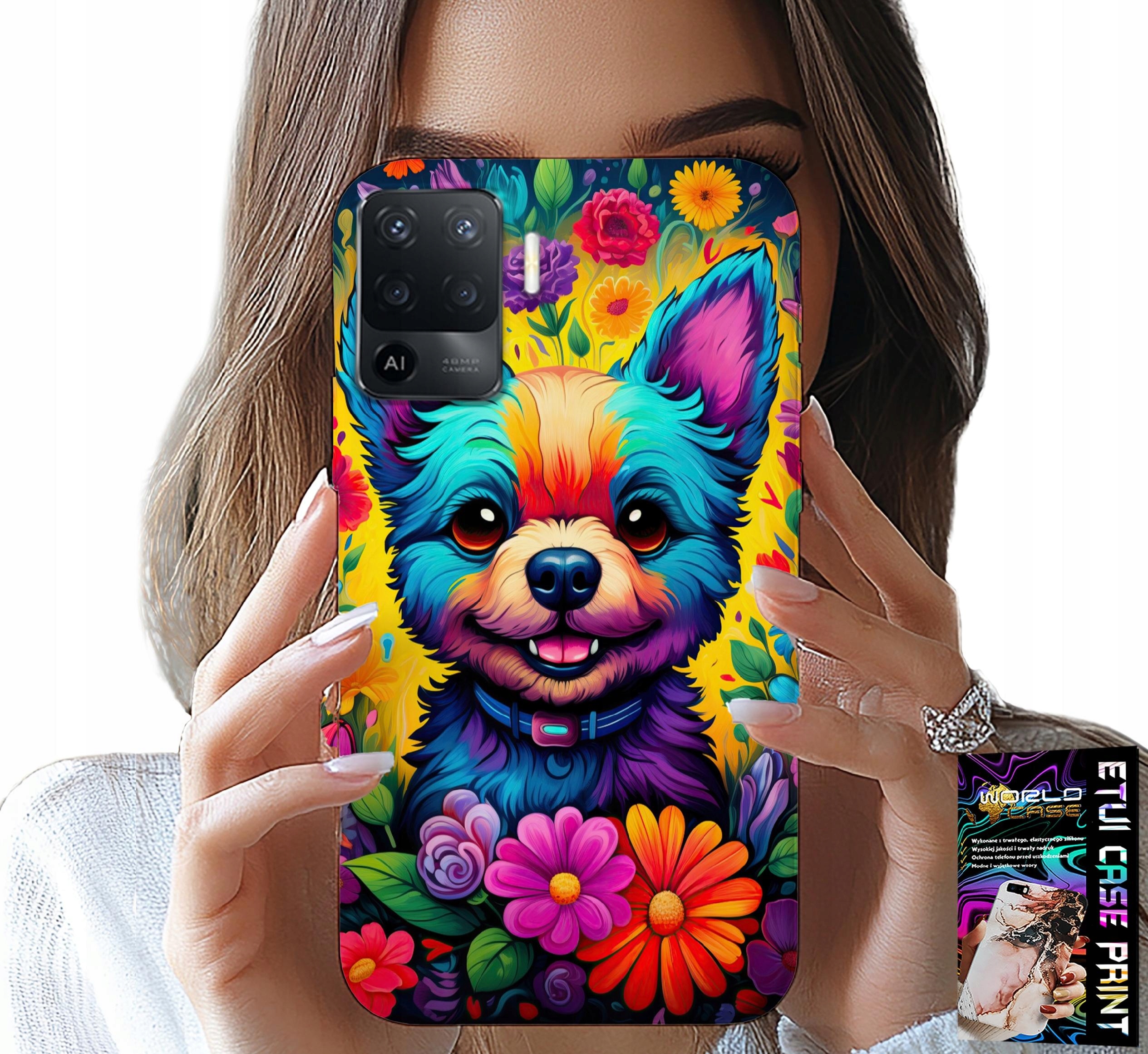 ETUI DO OPPO F19 PRO - KWIACISTE WZORY PIESEK PIES JORK PLECKI