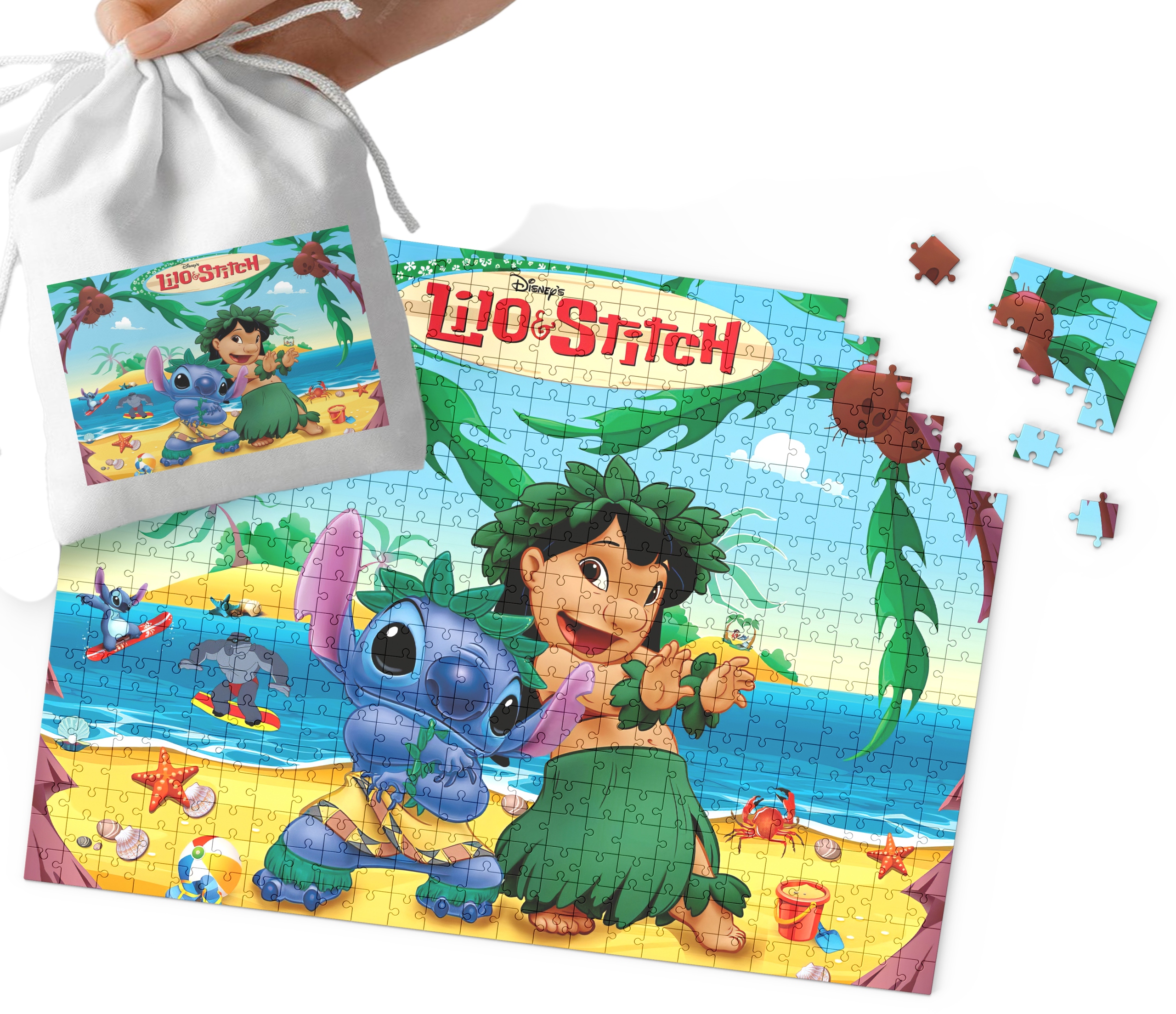 PUZZLE - LILO I STICH WZORY Z BAJEK I GIER DLA DZIECI 35el + WORECZEK
