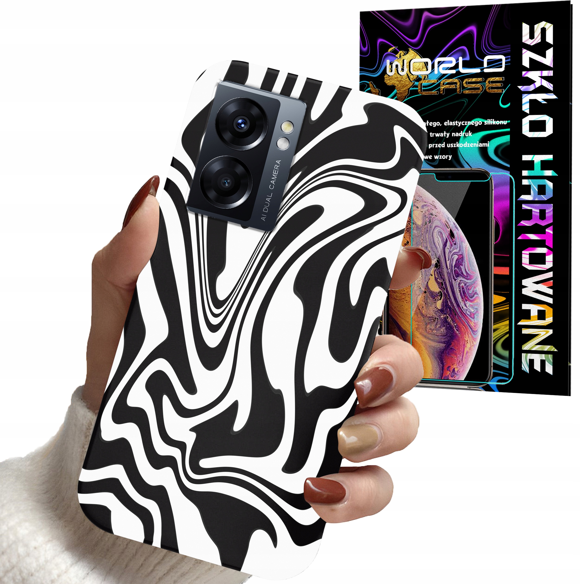 ETUI DO OPPO A57 A57S A77 - ABSTRAKCJA ZEBRA MODNE WZORY DLA KOBIET + SZKŁO