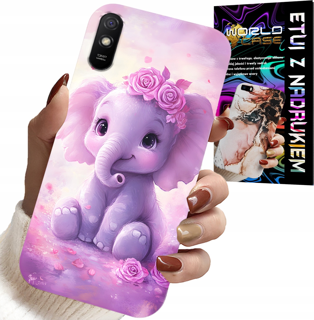 ETUI DO XIAOMI REDMI 9A - SŁODKI SŁONIK NA RÓŻOWYM TLE CASE +FOLIA