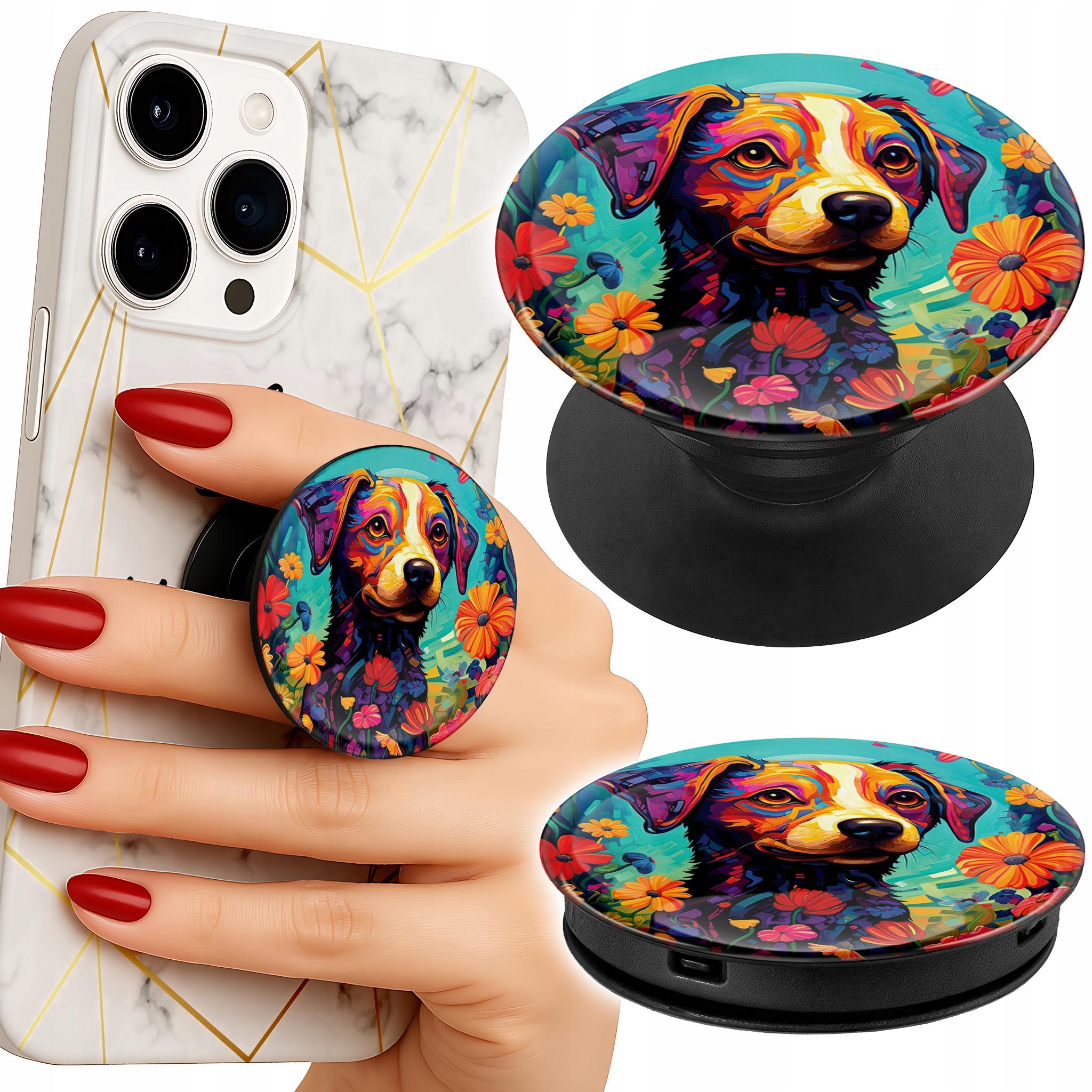 Uchwyt do telefonu Popsocket na palce/stojak KWIACISTE KOLOROWE WZORY PIES