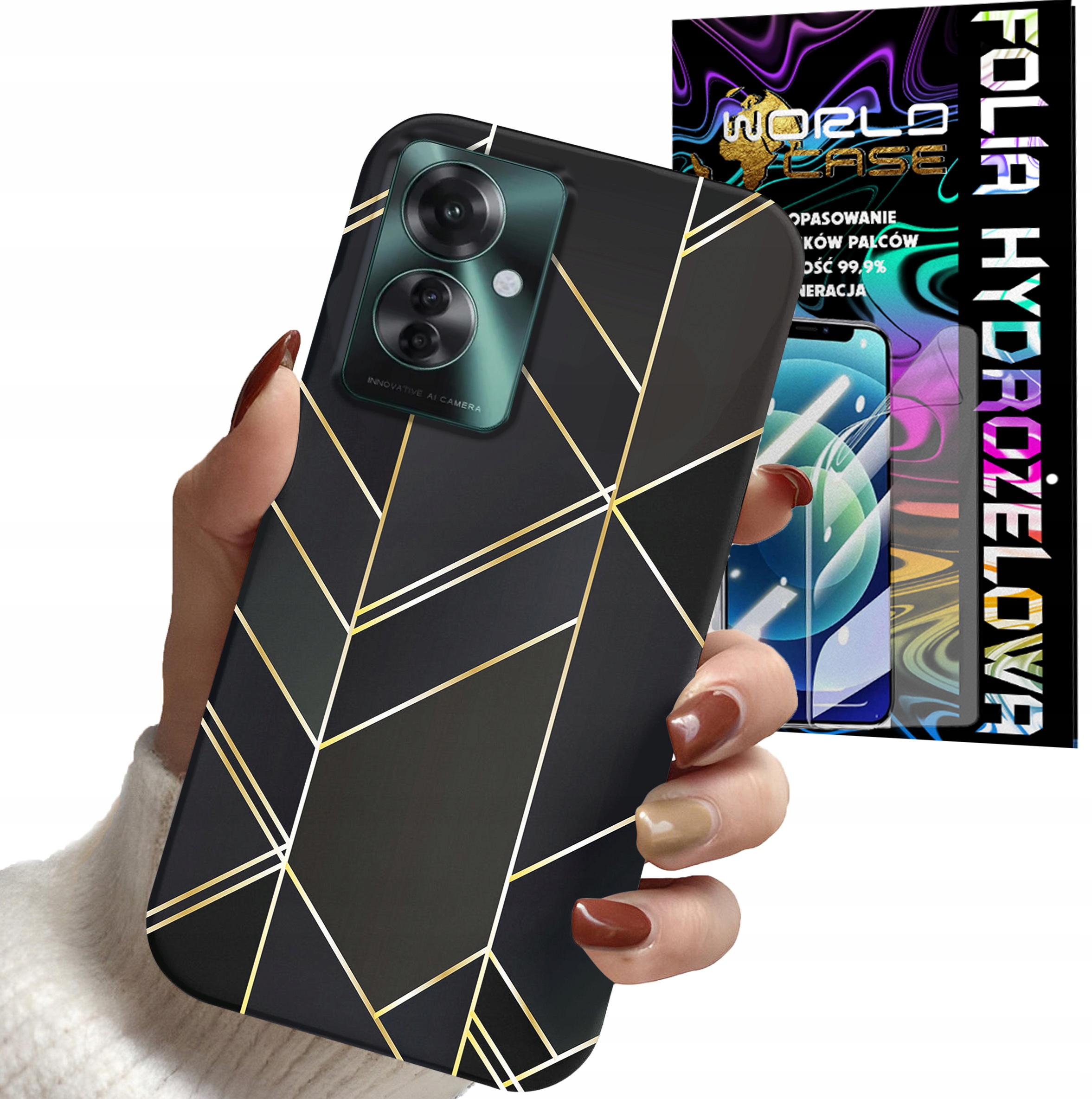 ETUI DO OPPO RENO 11 F 5G - MARMUREK GEOMETRYCZNE WZOR DLA KOBIET + FOLIA