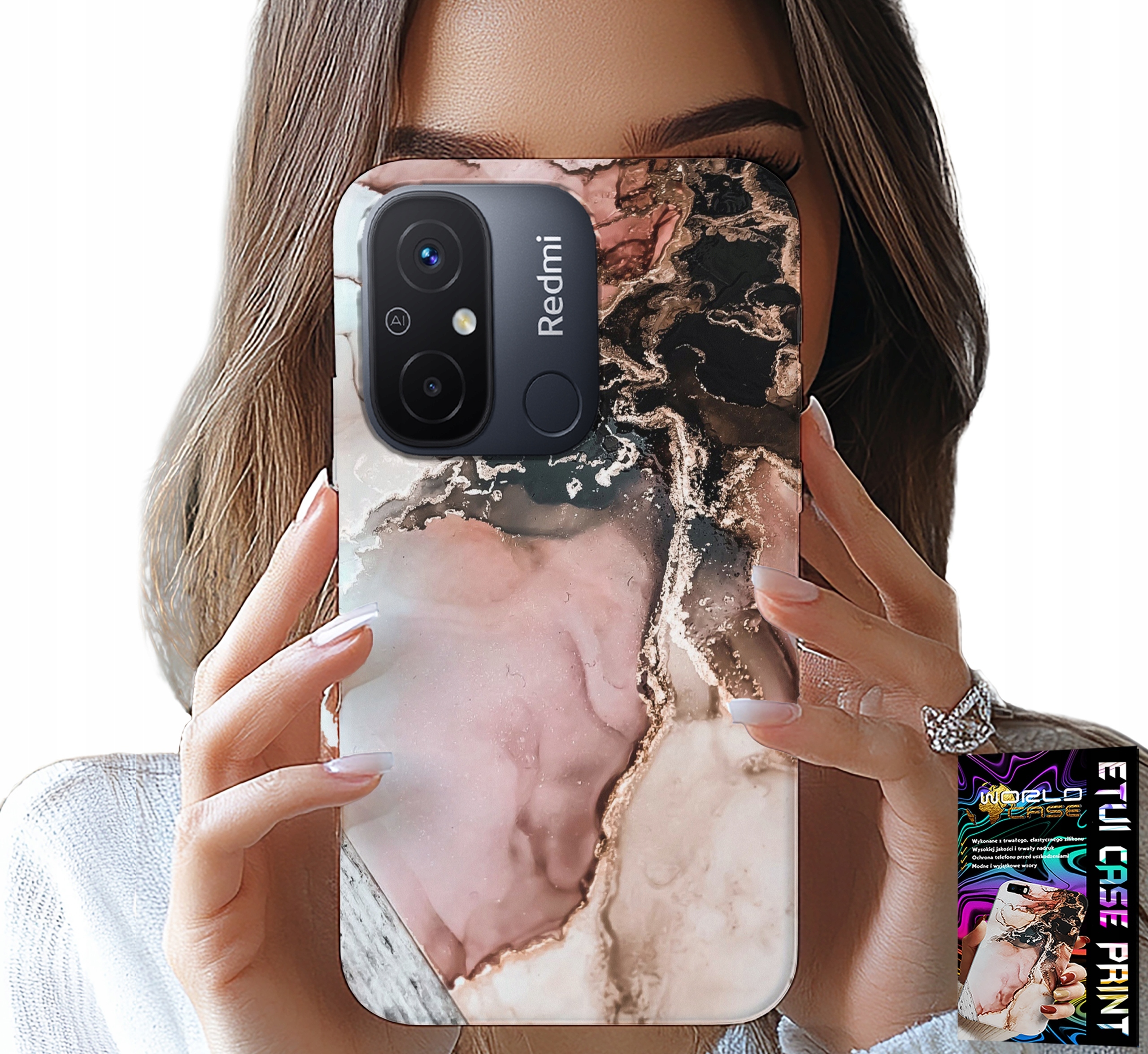 ETUI DO XIAOMI REDMI 12C - ELEGANCKI MARMUREK MODNE WZORY + SZKŁO