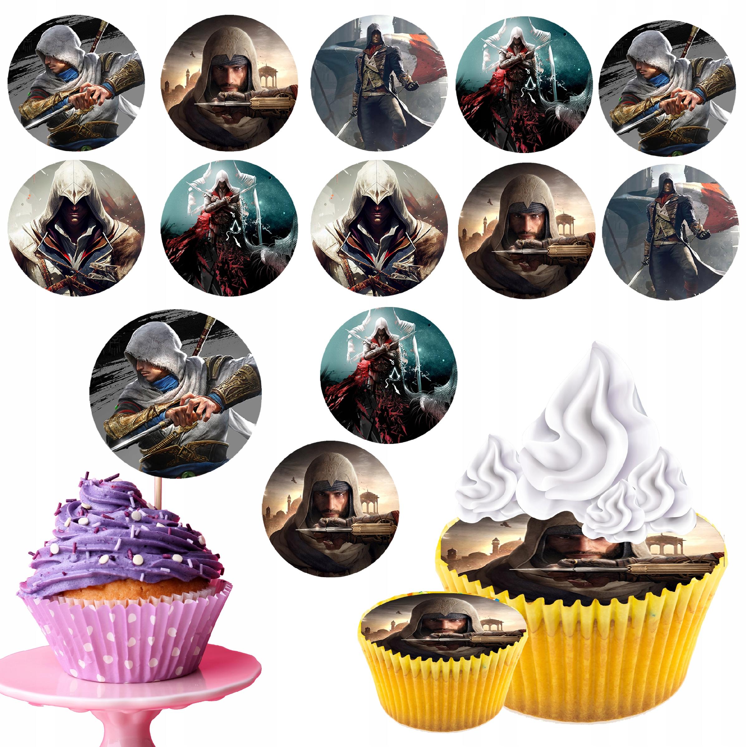 OPŁATEK na BABECZKI MUFFINKI zestaw na urodziny 12szt. - ASSASSIN GRY