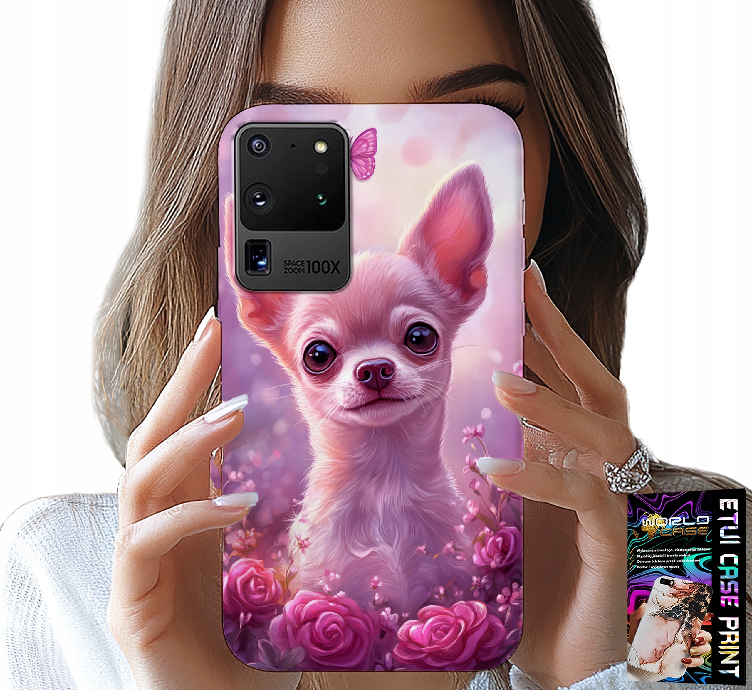 ETUI DO SAMSUNG GALAXY S20 Ultra - SŁODKA CHIHUAHUA NA RÓŻOWYM TLE KWIATAMI