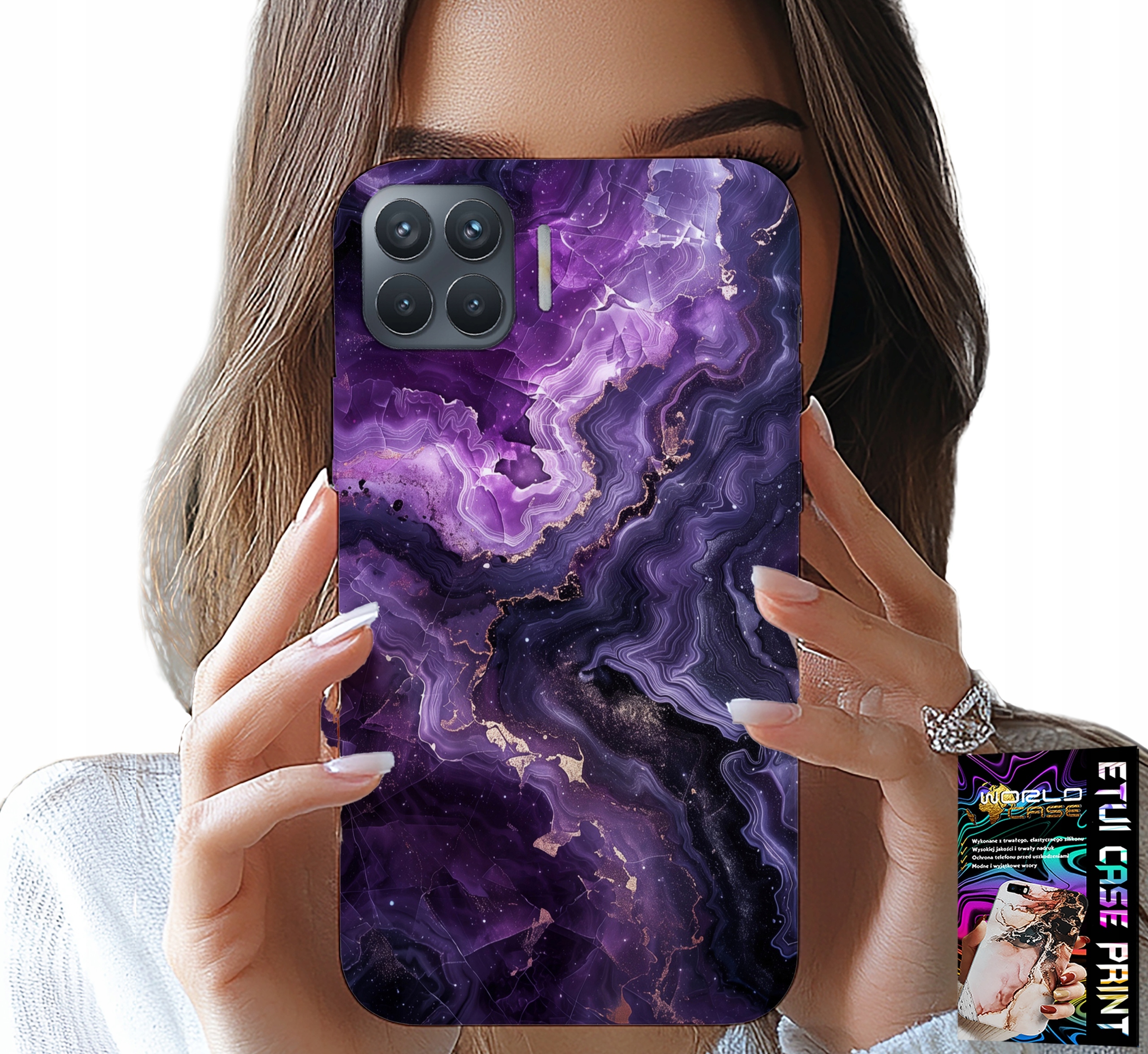 ETUI DO OPPO RENO 4 LITE - FIOLETOWY MARMUREK MODNE KOBIECE + SZKŁO