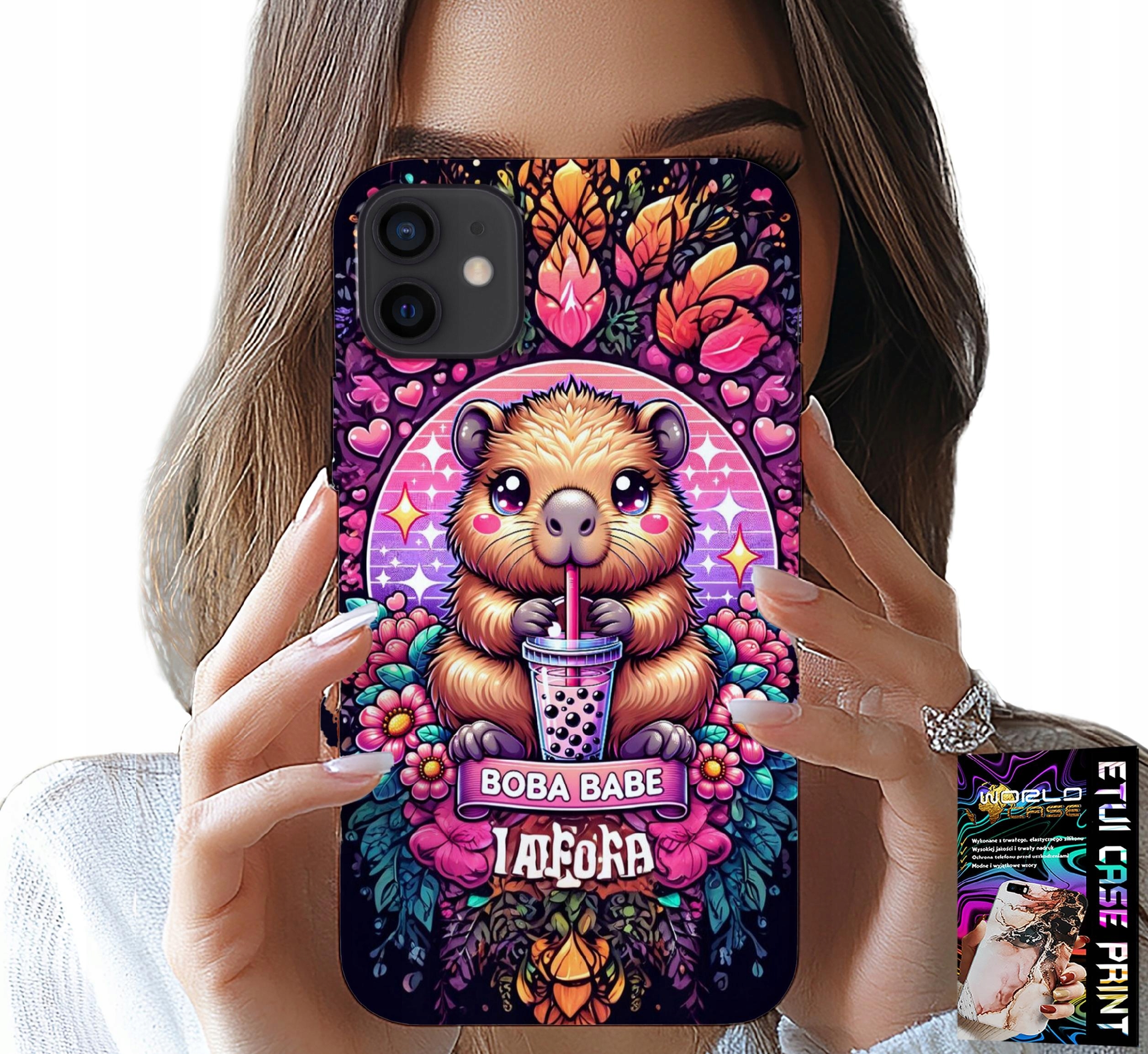 ETUI DO IPHONE 12 MINI - SŁODKA KAPIBARA Z SZEJKIEM, SUPER WZORY