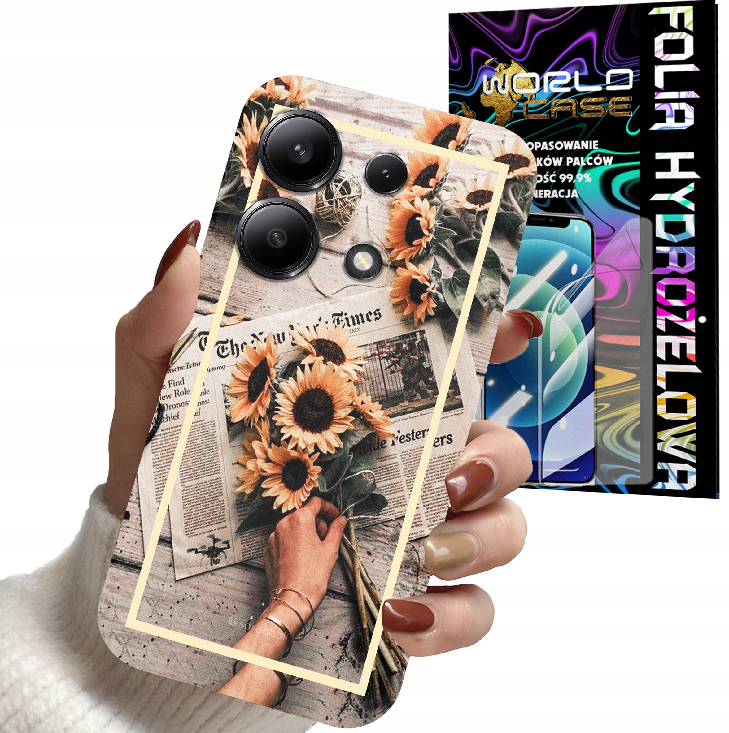 ETUI CASE DO XIAOMI NOTE 13 4G - SŁONECZNIK KWIATY DLA KOBIET PLECK + FOLIA