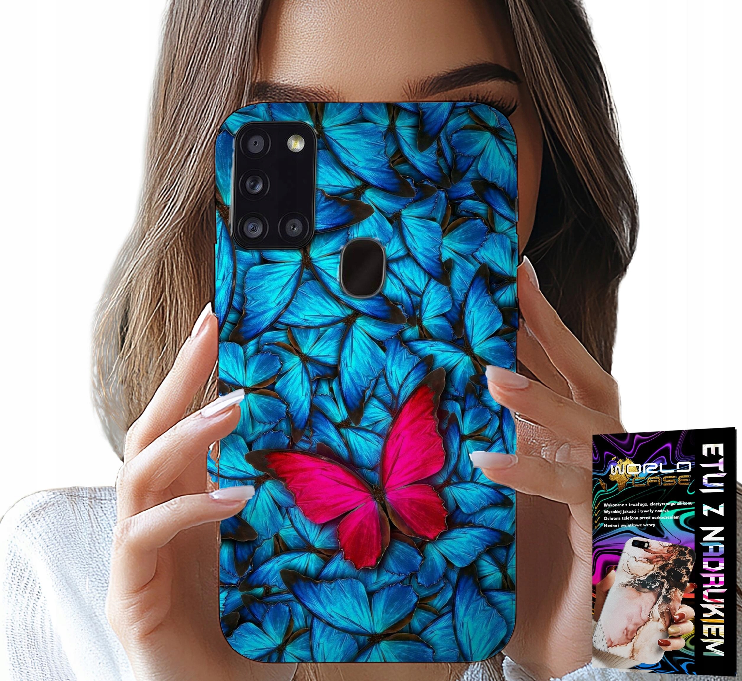 ETUI DO SAMSUNG GALAXY A21s - NIEBIESKIE MOTYLKI, MOTYL, KOBIECE WZORY