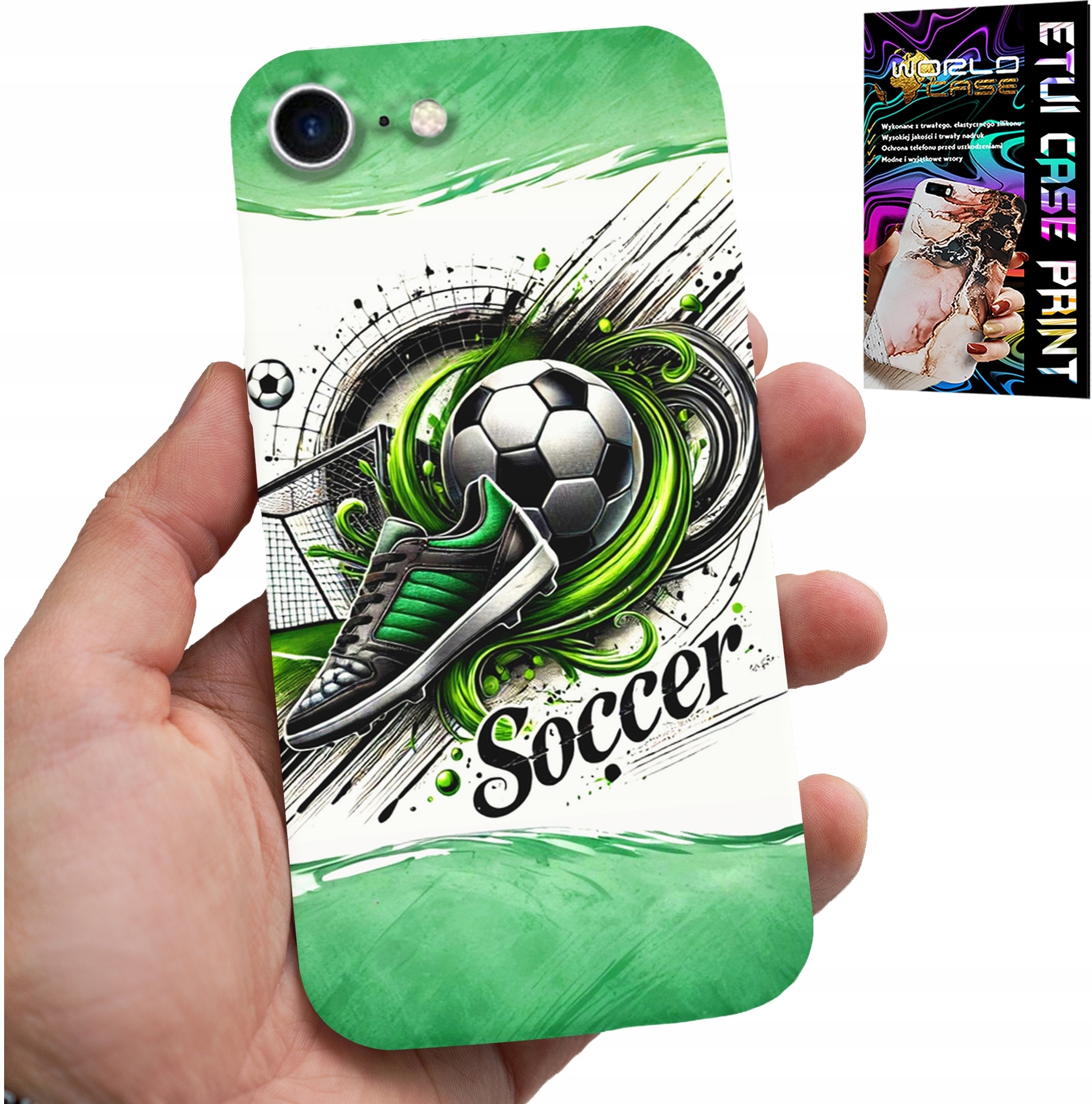 ETUI DO IPHONE 7 / 8 / SE2 - PIŁKA NOŻNA, FOOTBALL PIŁKA CASE + SZKŁO