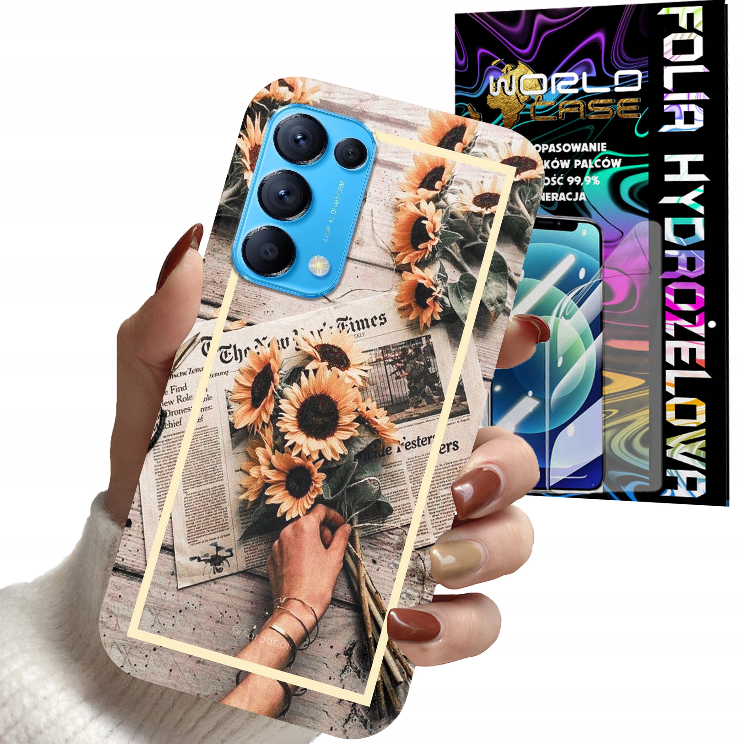 ETUI DO OPPO FIND X3 LITE - SŁONECZNIK KWIATY DLA KOBIET PLECKI + FOLIA