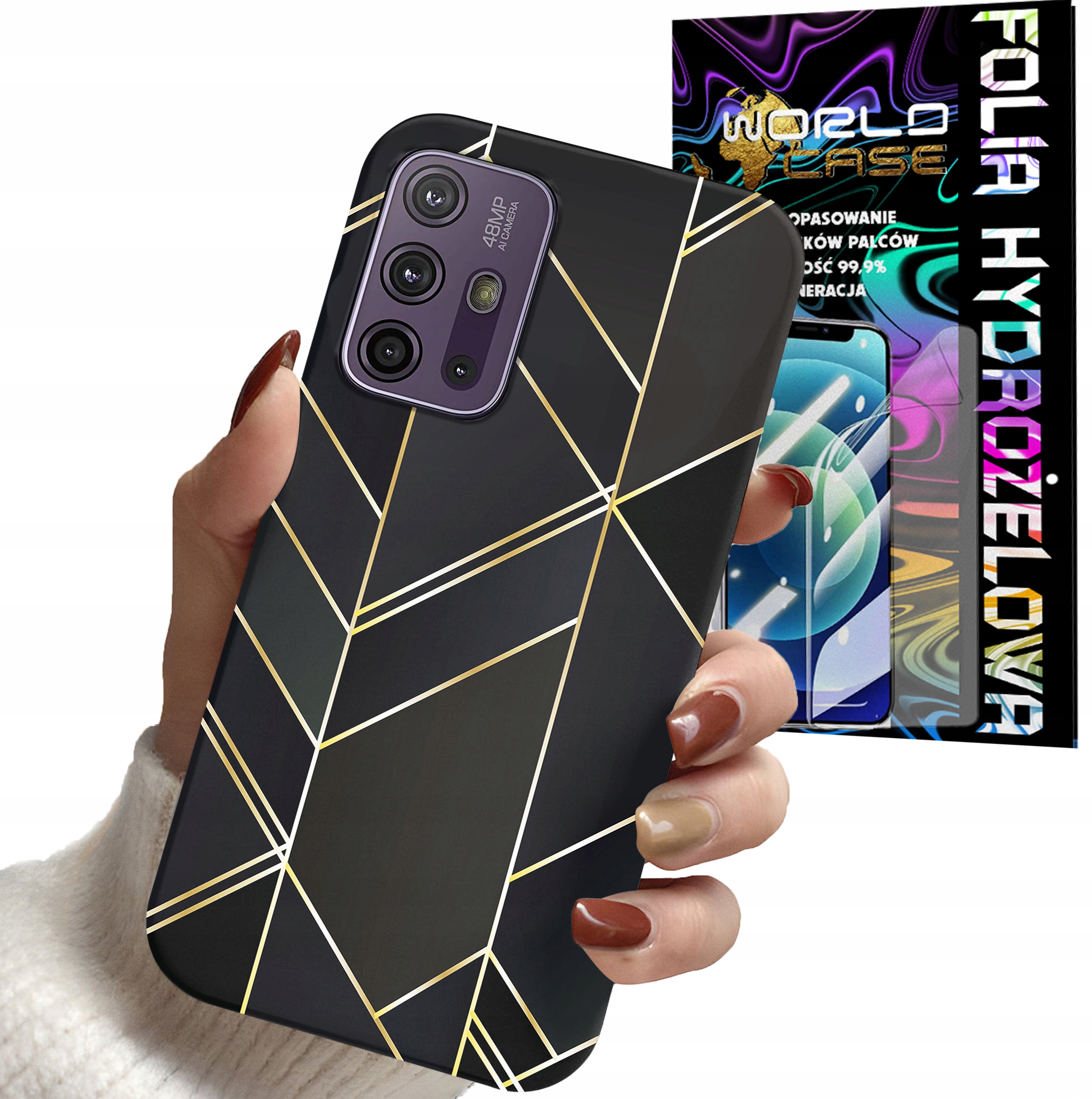 ETUI DO MOTOROLA MOTO G10 POWER - MARMUREK GEOMETRYCZNE WZORY KOBIET+ FOLIA