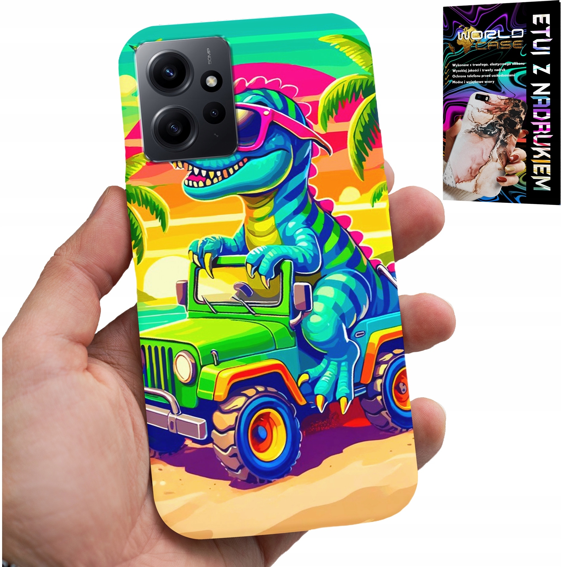 ETUI DO XIAOMI NOTE 12 4G - DINOZAUR W CIĘŻARÓWCE WZORY DLA DZIECI