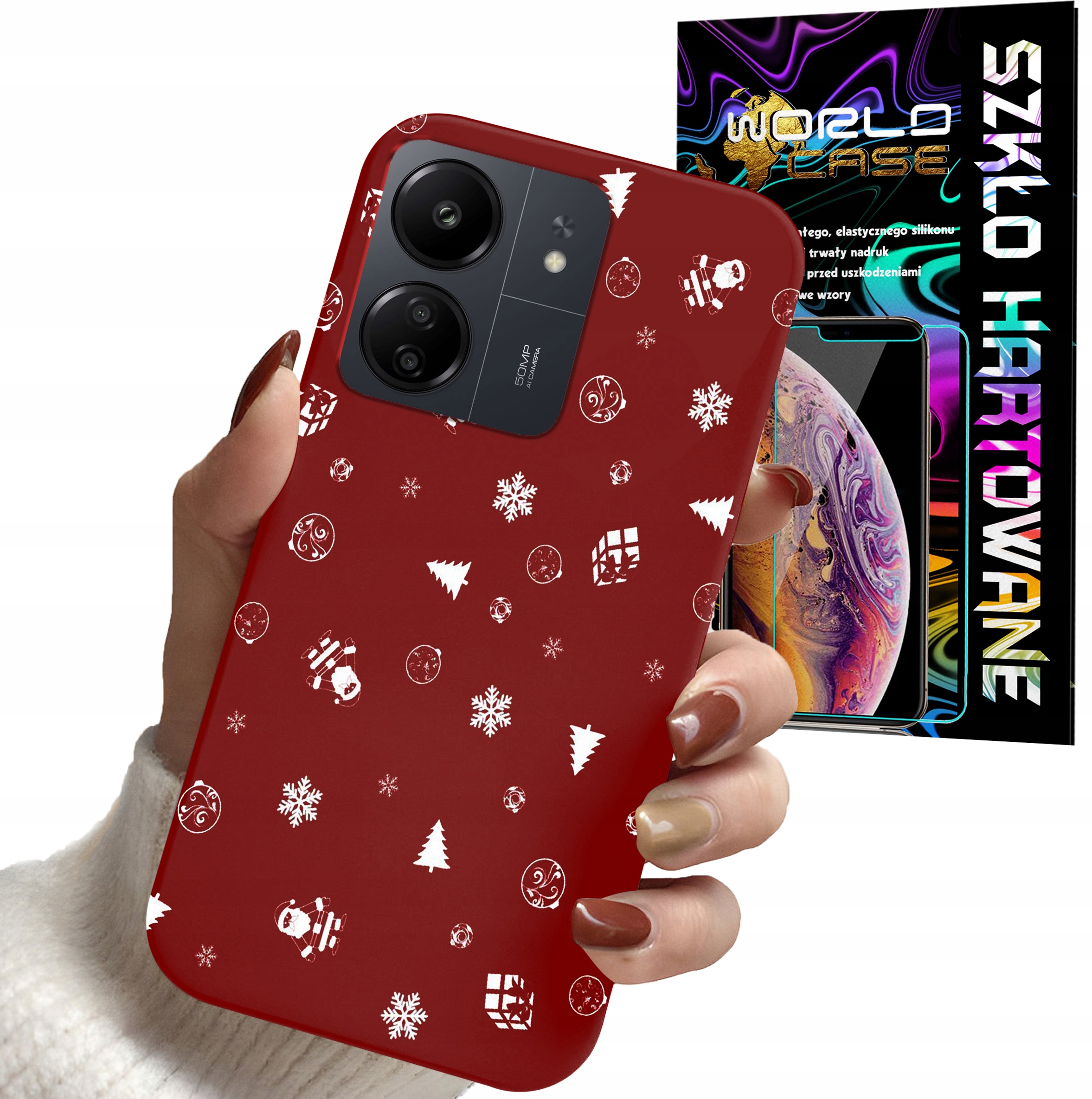 ETUI DO XIAOMI REDMI 13C - ŚWIĄTECZNE WZORY CHOINKA + SZKŁO