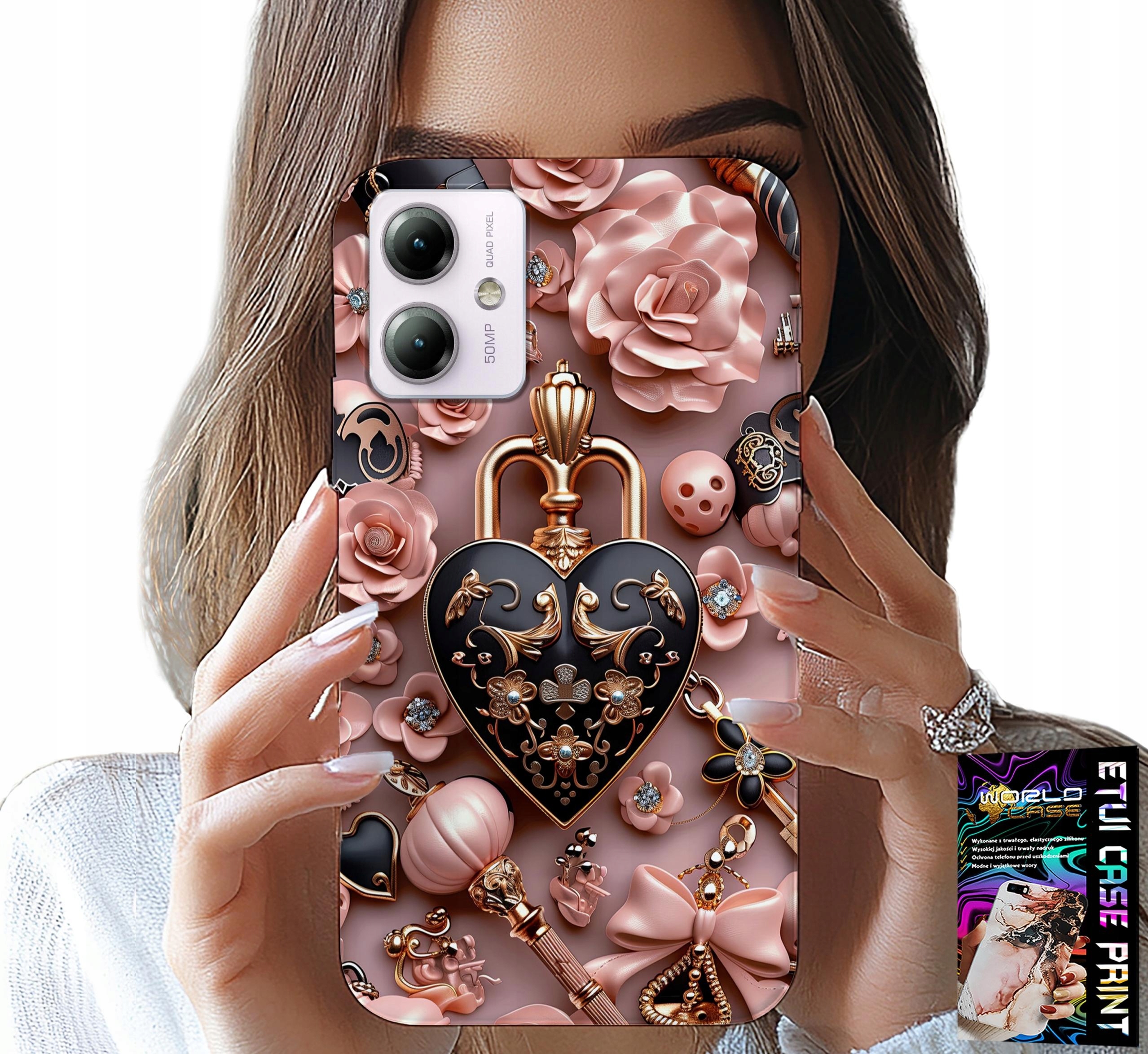 ETUI DO MOTOROLA MOTO G14 - KOBIECE WZORY KŁÓDKA SERCE CASE + SZKŁO