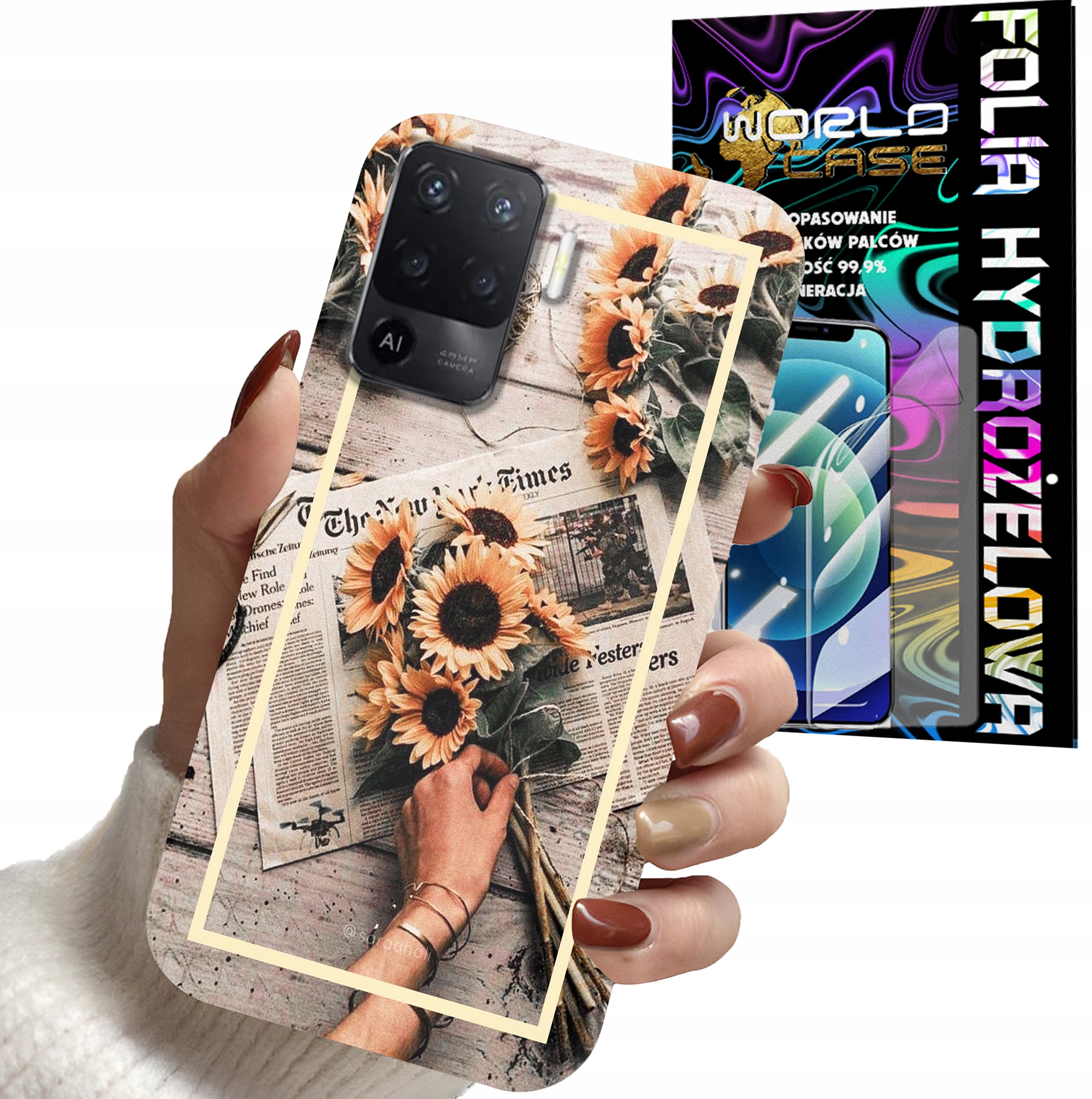 ETUI DO OPPO F19 PRO - SŁONECZNIK KWIATY DLA KOBIET PLECKI + FOLIA