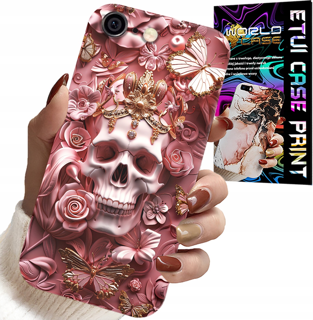 ETUI DO IPHONE 6 / 6S - KOBIECE, MODNE WZORY, CZASZKA W RÓŻE