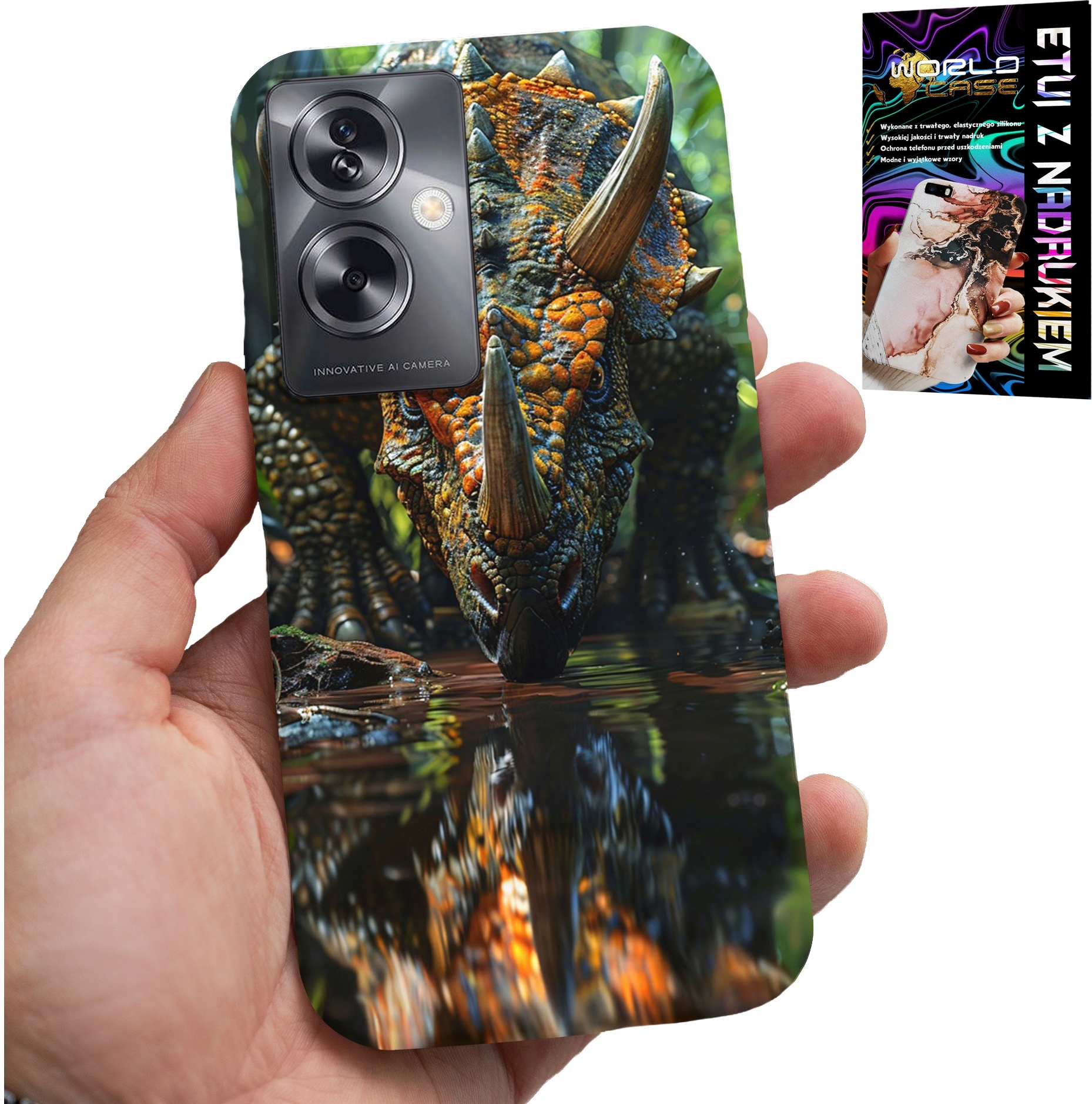 ETUI DO OPPO A79 5G - DINO DINOZAUR TRICERATOPSEM FUTERAŁ