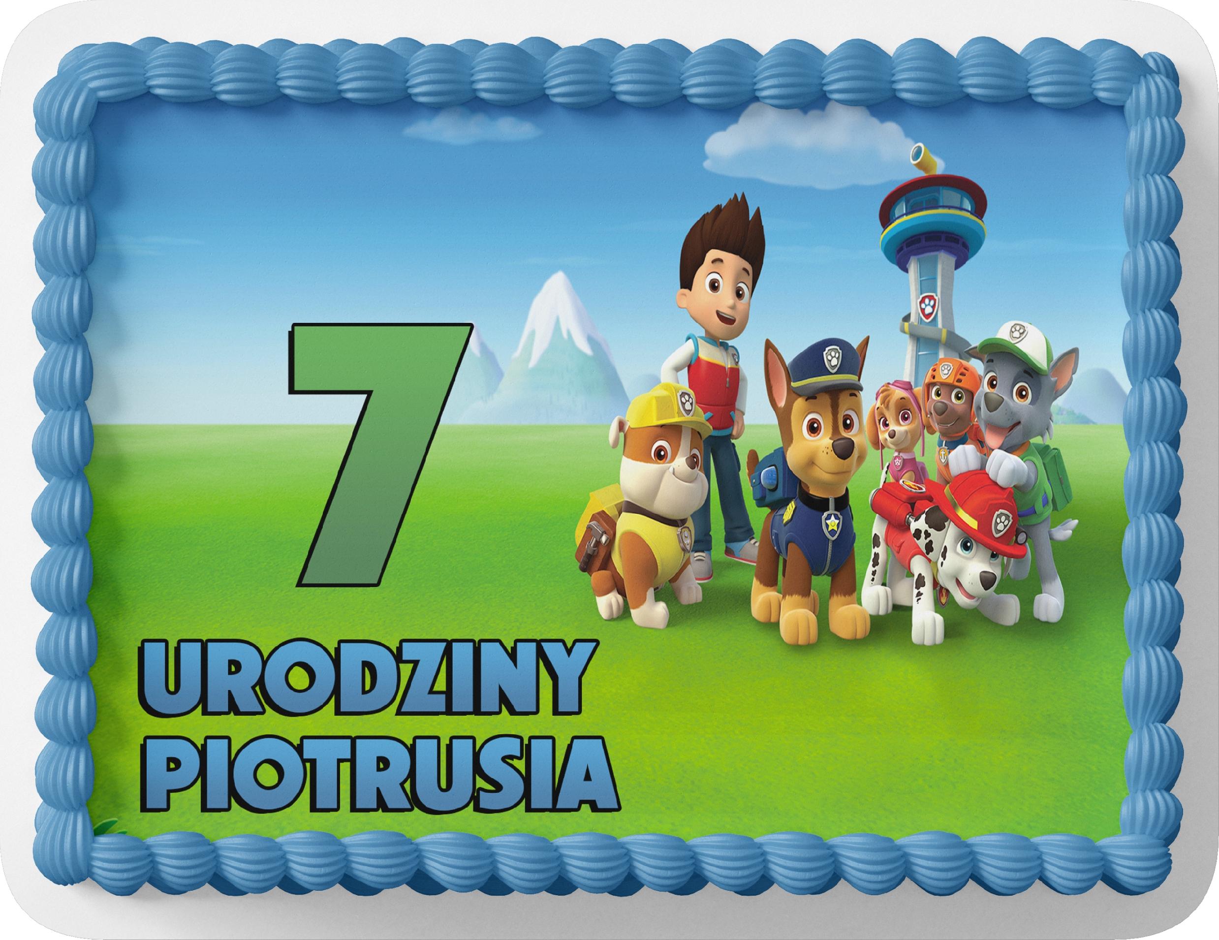 PROSTOKĄTNY OPŁATEK NA TORT A4 20x29CM - PSI PATROL BAJKA + IMIĘ