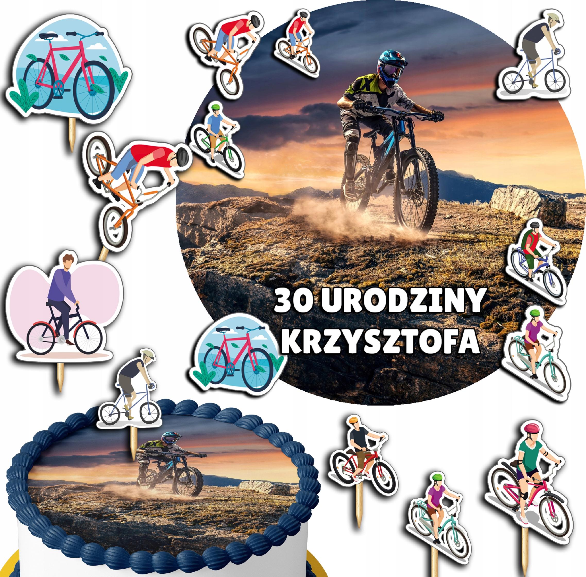 ZESTAW OPŁATEK NA TORT 20CM + TOPPERY PAPIEROWE - ROWER HOBBY 15CM 18CM