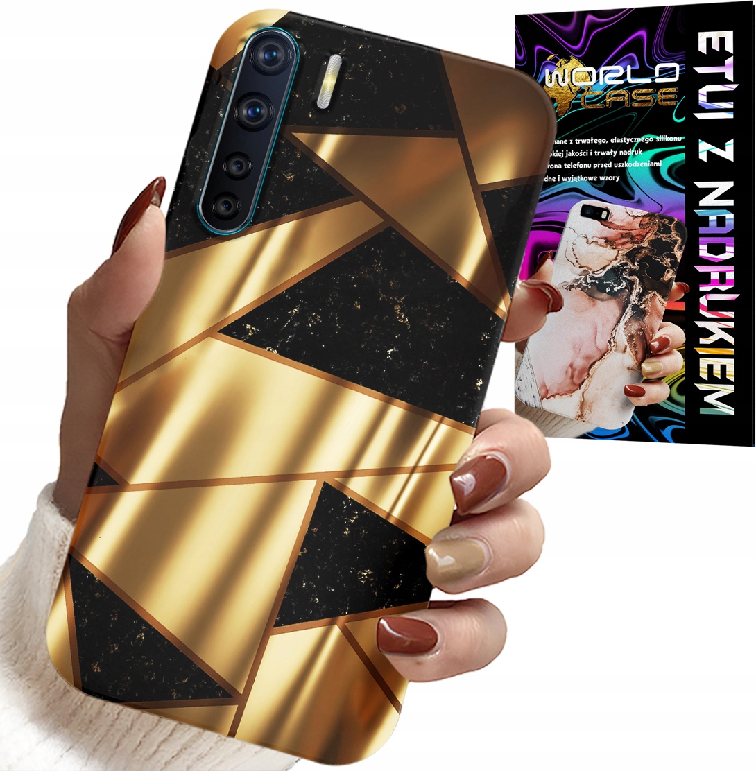 ETUI DO OPPO A91 - ZŁOTE ELEGANCKIE WZORY + FOLIA HYDRO