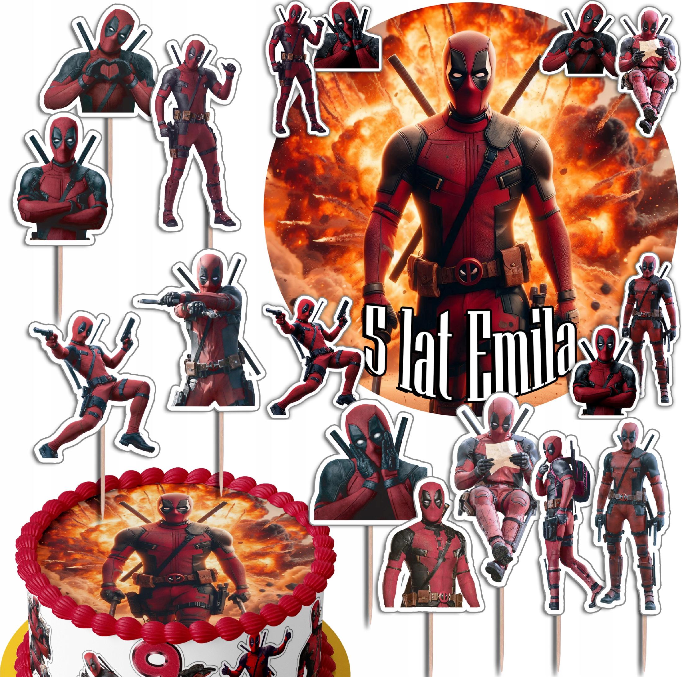 ZESTAW OPŁATEK NA TORT 20CM + TOPPERY - DEAD POOL + IMIĘ 15CM 18CM