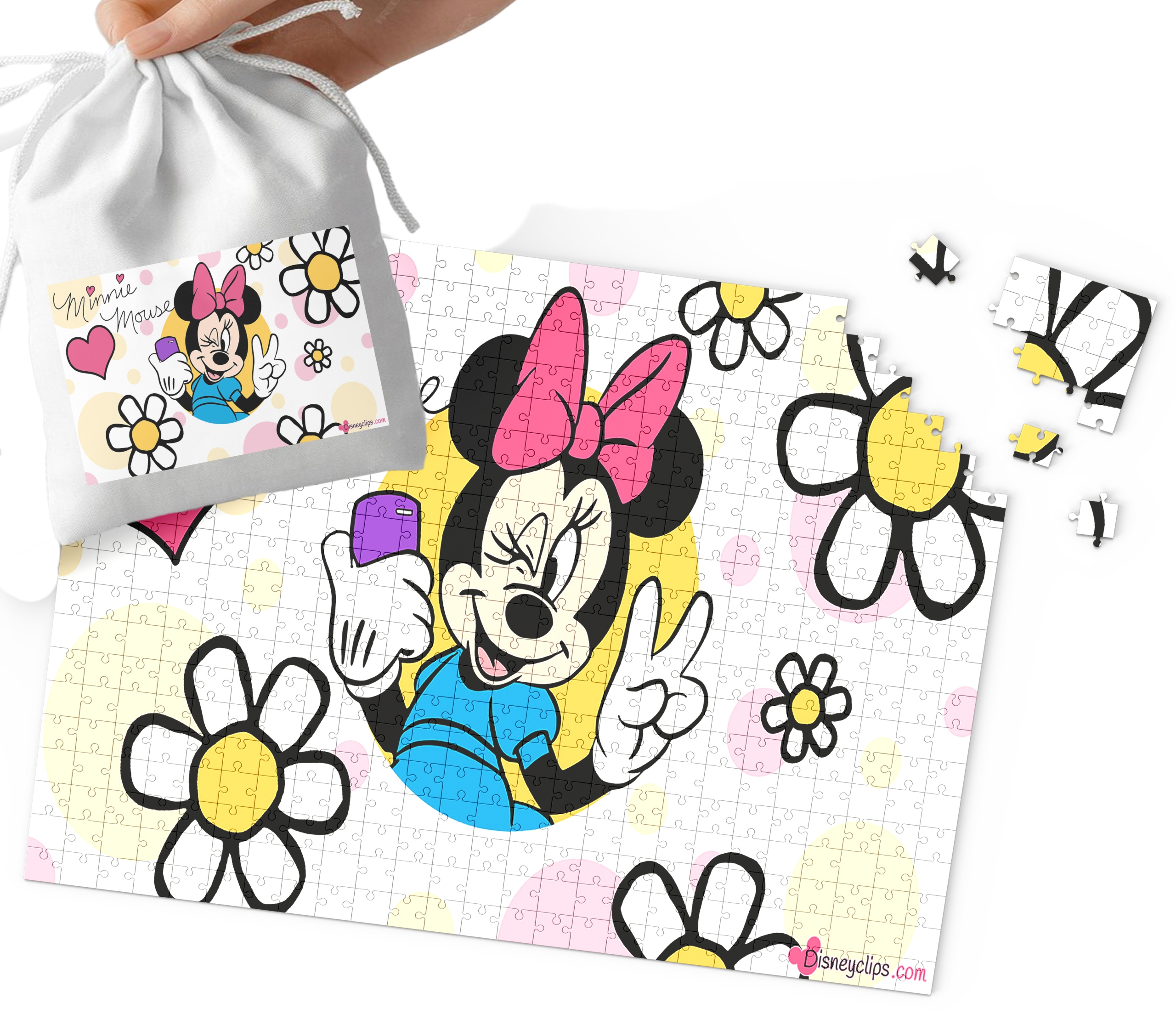 PUZZLE - MYSZKA MINNIE WZORY Z BAJEK PREZENT DLA DZIECI 24el +WORECZEK